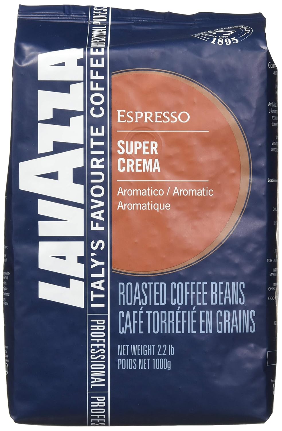Lavazza Italian "Super Crema" Espresso Whole Bean Value Pack (3 x 2.2 lb bags)