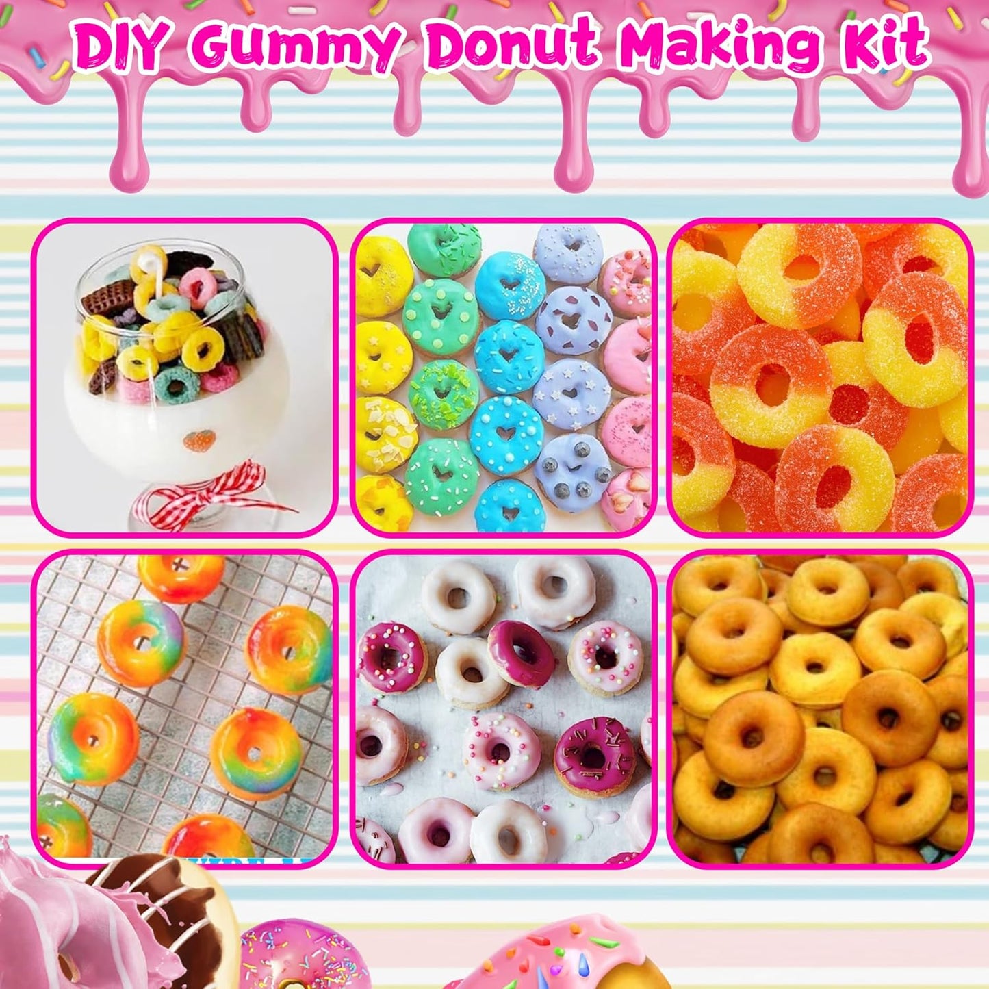5 Pack Gummy Rings Candy Molds Silicone Round Mini Donut Mold with 2 Dropper,Non-Stick Food Grade Mold for Hard Candies, Chocolate, Ice Cube