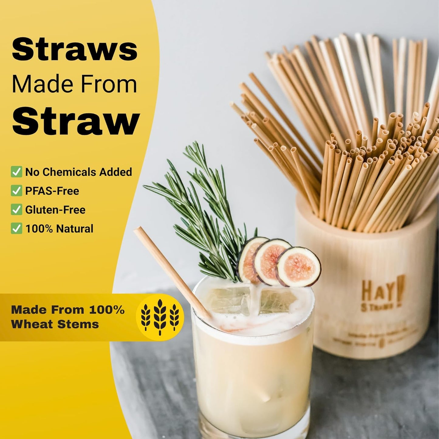 HAY! Stir, Natural coffee stir sticks, fully compostable made from wheat stems, our stir sticks are ideal for hot and cold beverages, 5’' pack of 500