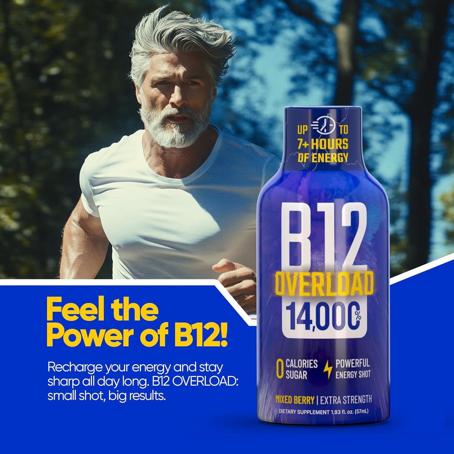 B12 Overload Extra Strength Energy Shot – Mixed Berry – 260mg Caffeine, 14000% B12, Electrolytes – Energy & Vitality Support – Zero Sugar No Calories – Vegan, Kosher, Gluten-Free – 1.93 fl oz, 48-Pack