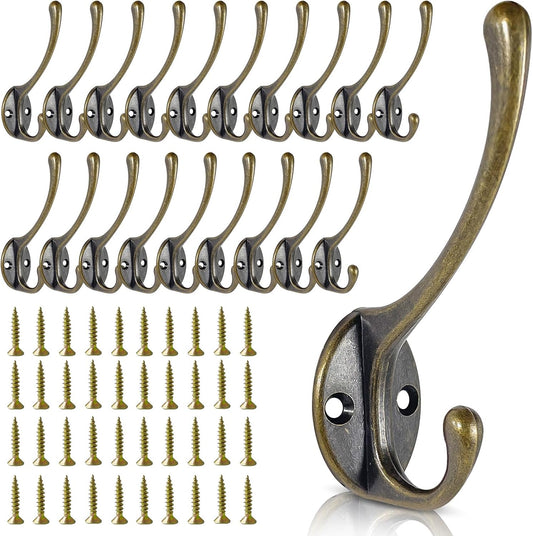 Wall Hooks for Hanging, 20-Pack Heavy Duty Metal Coat Hooks, for Living Room, Bathroom, Kitchen, Bedroom for Towel, Hat, Key, Closet, Bag (Bronze)