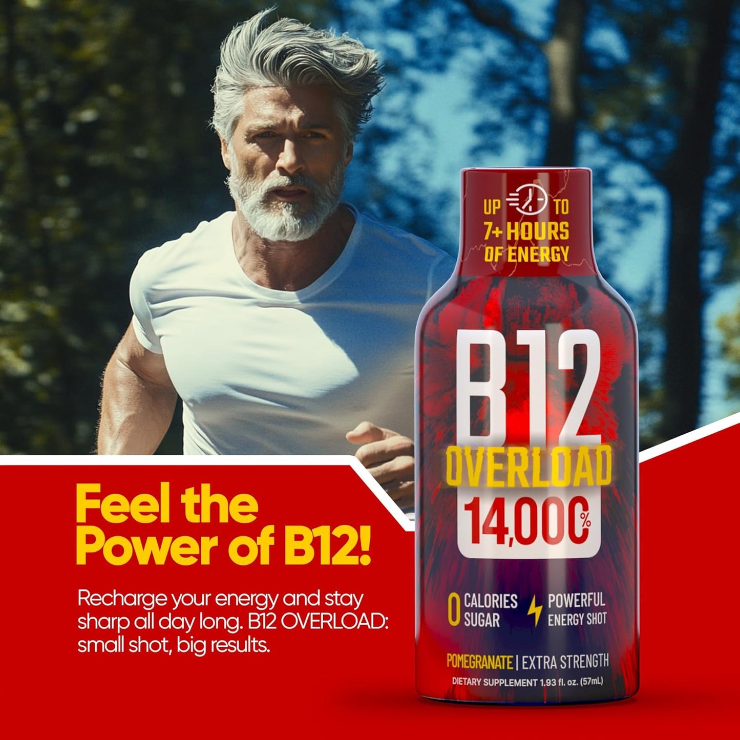 B12 Overload Extra Strength Energy Shot – Pomegranate – 260mg Caffeine, 14000% B12, Electrolytes – Energy & Vitality Support – Zero Sugar No Calories – Vegan, Kosher, Gluten-Free – 1.93 fl oz, 24-Pack