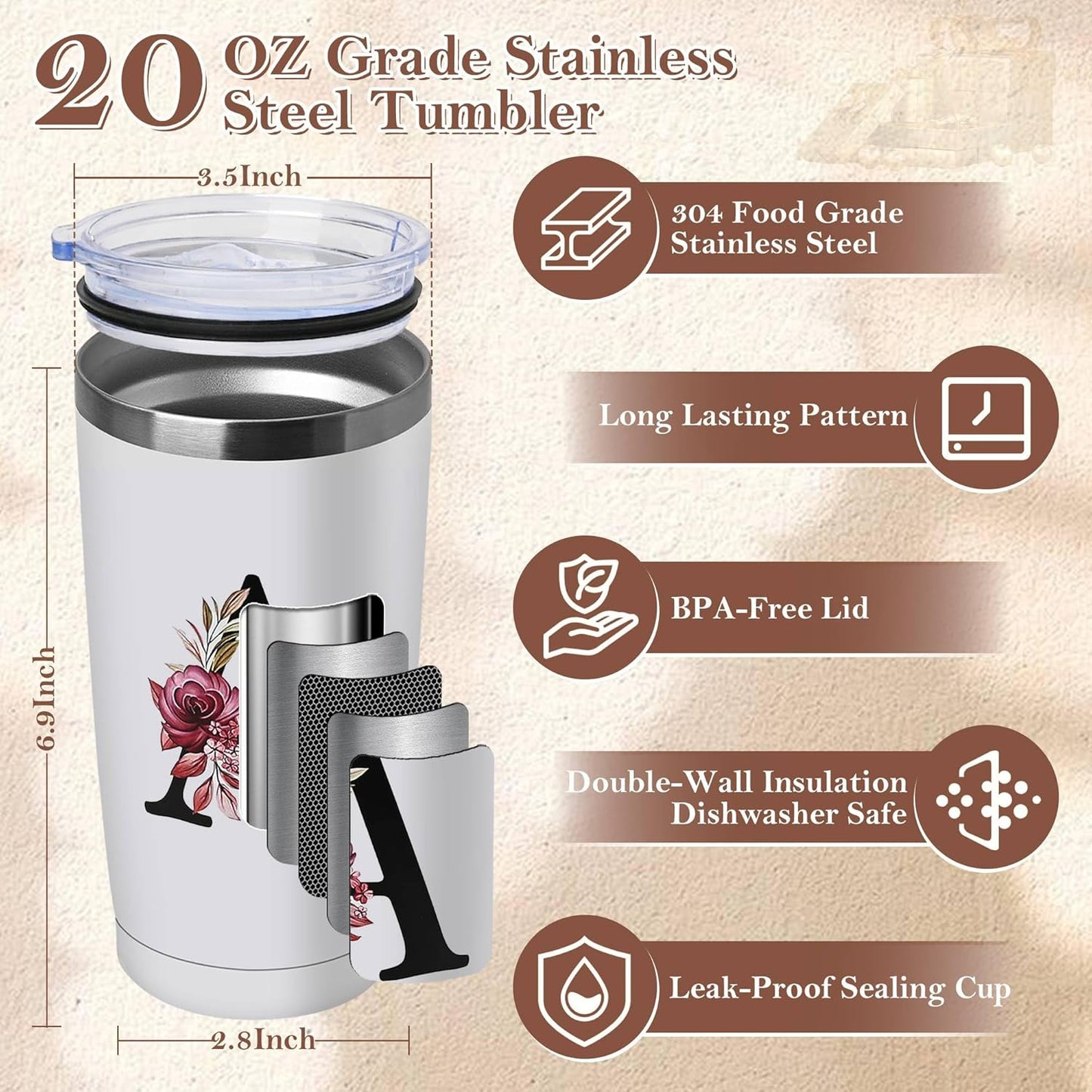 20 Oz Insulated Coffee Cup with Lid Car Tumbler Travel Mug Women Wife Girl Birthday Wedding Anniversary Her Unique Gift Over 15 16 18 19 20 21 25 30 40 50 55 60 65 70 Year Old Meaningful Custom Gifts