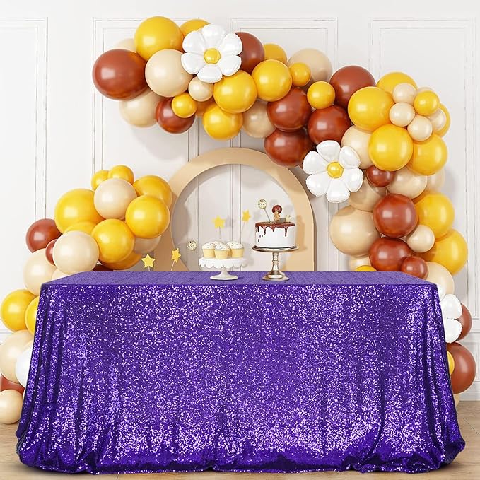SquarePie Sequin Tablecloth 90 x 132 Inch Purple Sparkly Table Linen for Wedding Halloween Party