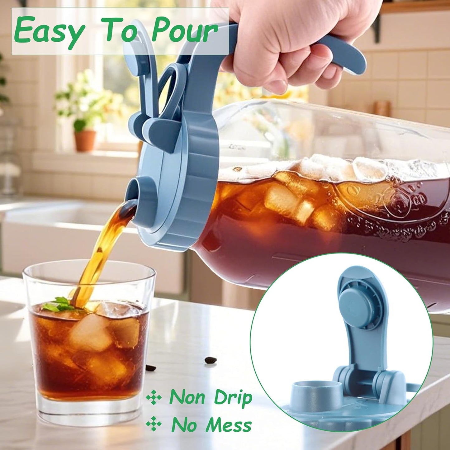 Mason Jar Pitcher With Stainless Steel Filter 64 OZ Wide Mouth Cold Brew Coffee Maker 2 Quart Glass water pitcher with lid Half Gallon Cold hot Tea maker For Lemonade Milk Juice Refrigerator