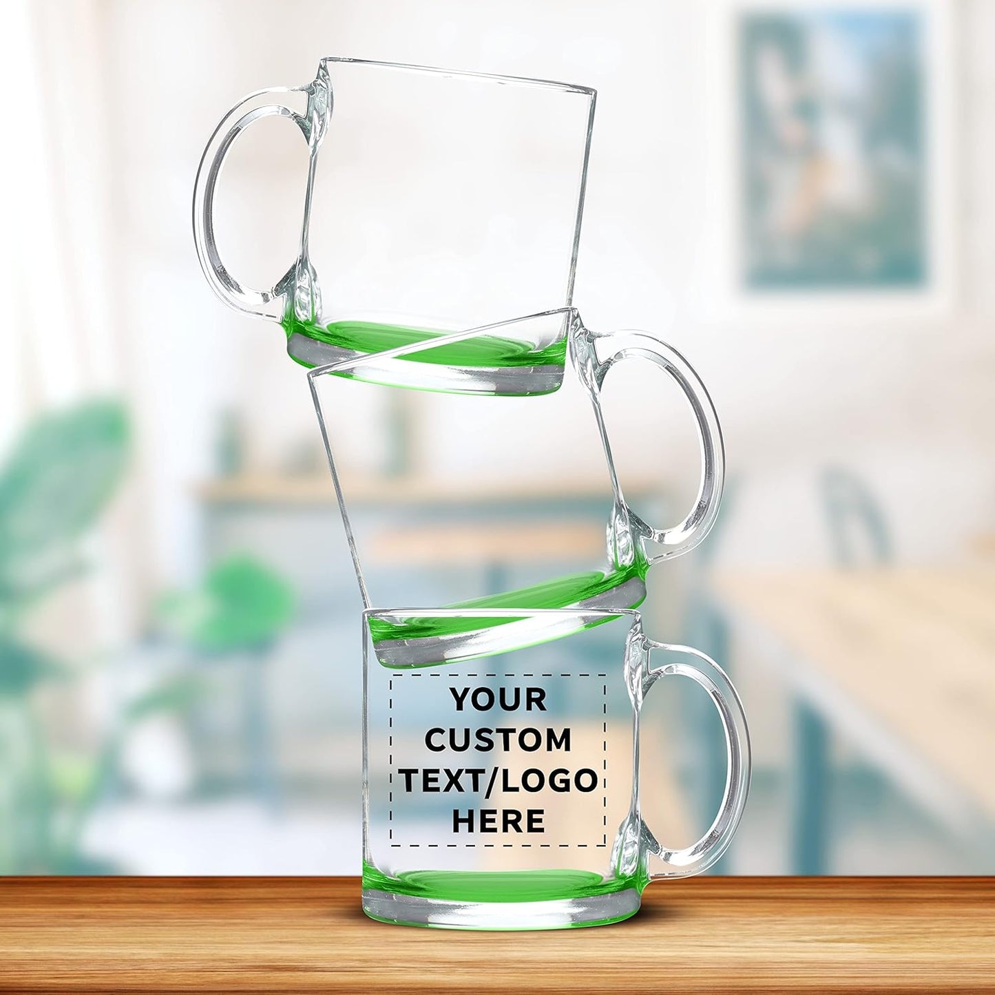 Libbey Clear Glass Coffee Mugs 13 oz. Set of 10, Bulk Pack - Perfect for Coffee, Tea, Espresso, Hot Cocoa, Other Beverages - Green Bottom