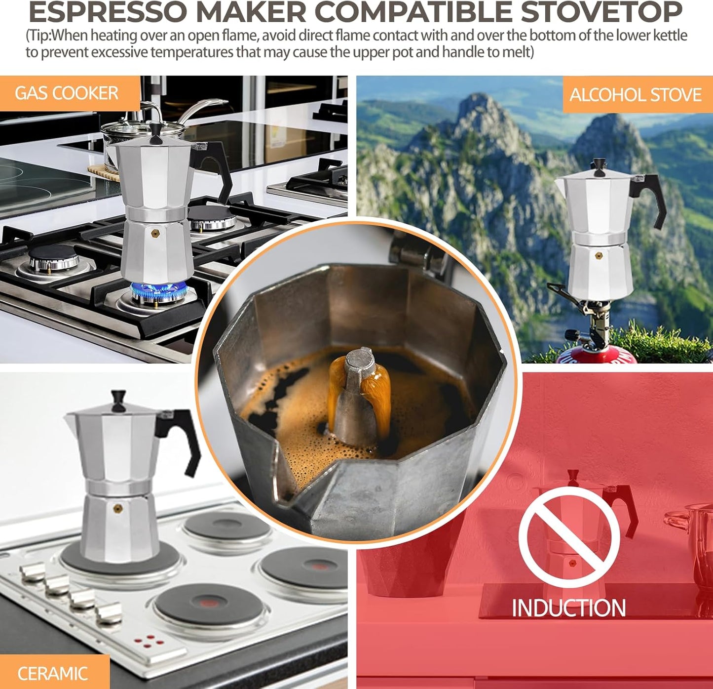 Aluminum 3 Cup 150ml Moka Pot Express Coffee Maker Stovetop Espresso Percolator Coffeemaker Italian Classic Style Brewing Greca Cafe Mocha Machine for Cafeteras Lover Camping Travel and Home Use 5oz