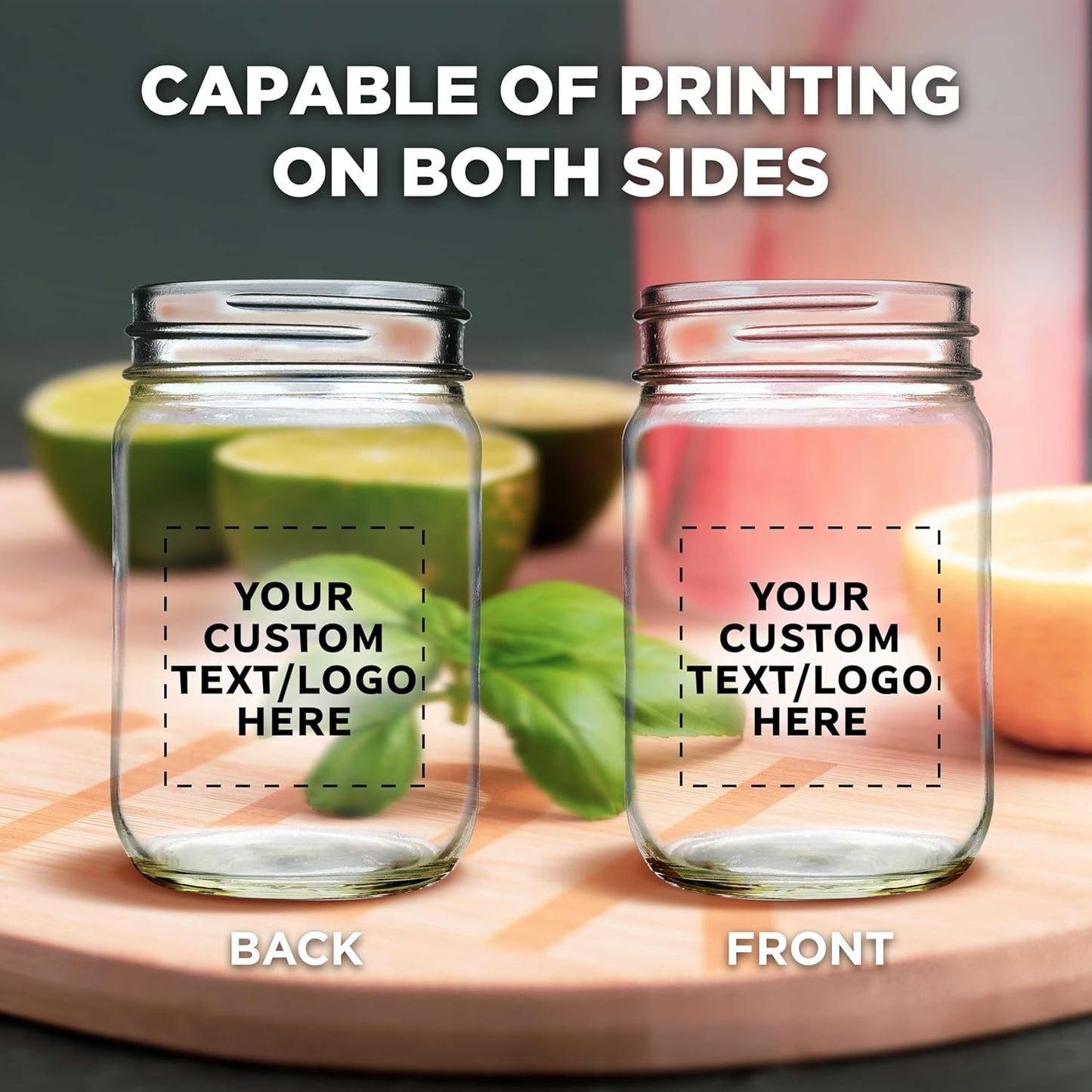 DISCOUNT PROMOS 10 Decorating Mason Jars Set, 12 oz. - Customizable Text, Logo - Canning, Aluminum Lid - Clear