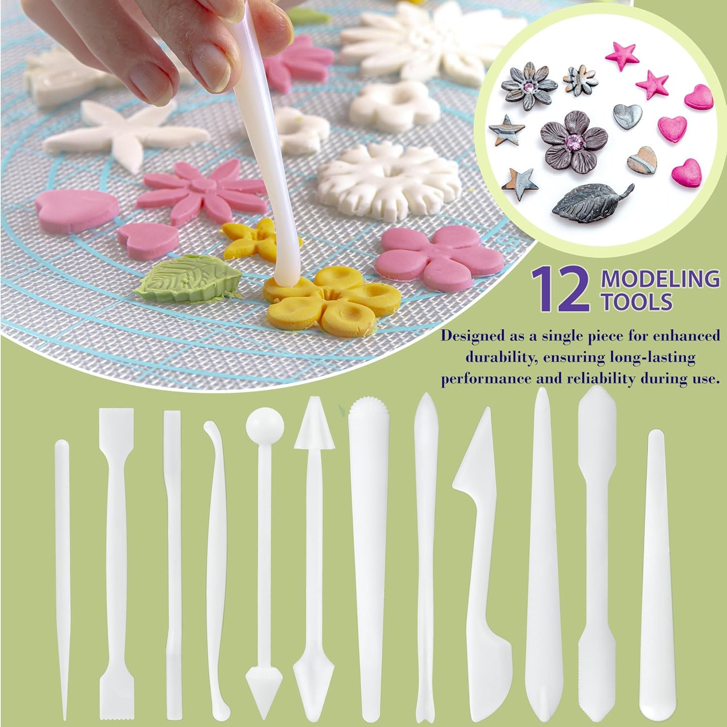 Bakerpan Fondant Tools Set, 47 Pcs Fondant Cake Decorating Supplies, Rolling Pin for Fondant, Gumpaste, Sugar Paste, Fondant Roller, Smoother, Fondant Cutters