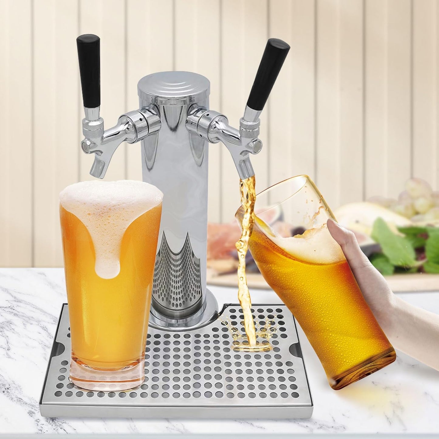 Kegerator Beer Drip Trays, Stainless Steel Keg Drip Tray with Non-Slip Rubber Pad, Premium Metal Beer Tower Drip Pan for Home Bar Mini Fridge without Drain
