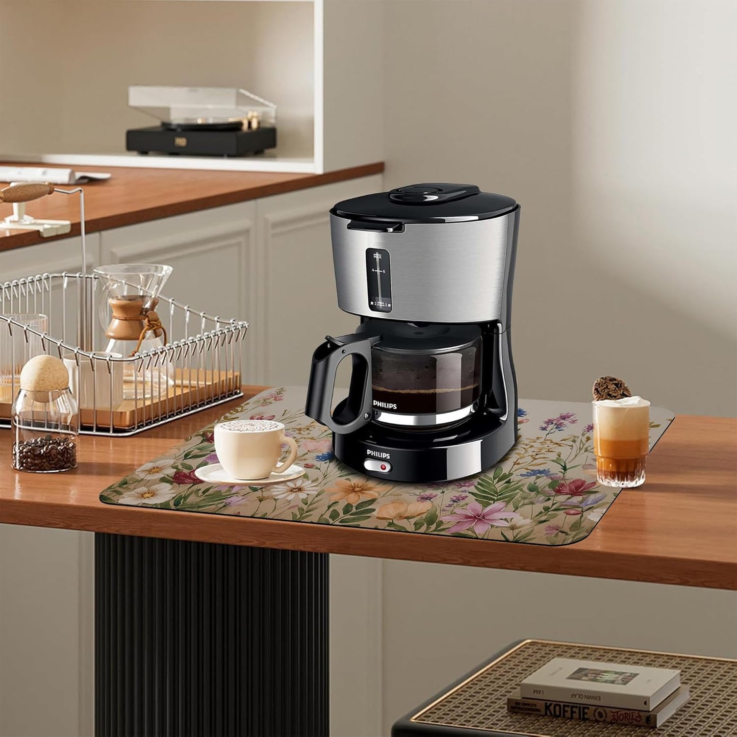 Colorful Wildflowers Dish Drying Mat Meadow Flowers Floral Kitchen Mat 16"x24" Bsorbent Coffee Maker Mat for Dishes,Utensils Coffee Maker Pots and Pans Easy Clean Dish Slip Resistant Pad