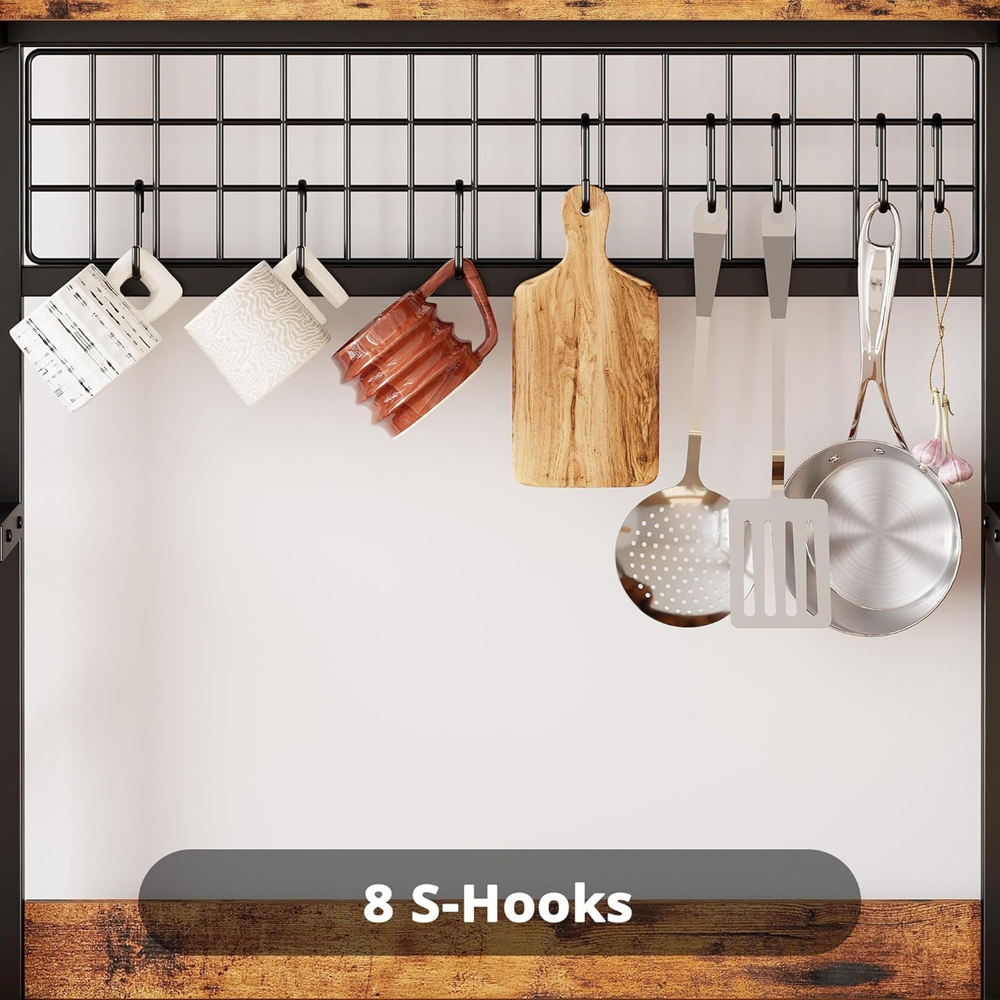 IRONCK Large Bakers Rack with Power Outlet, 62 Inch Wide Microwave Stand, Coffee Bar with Storage, Kitchen Racks and Shelves