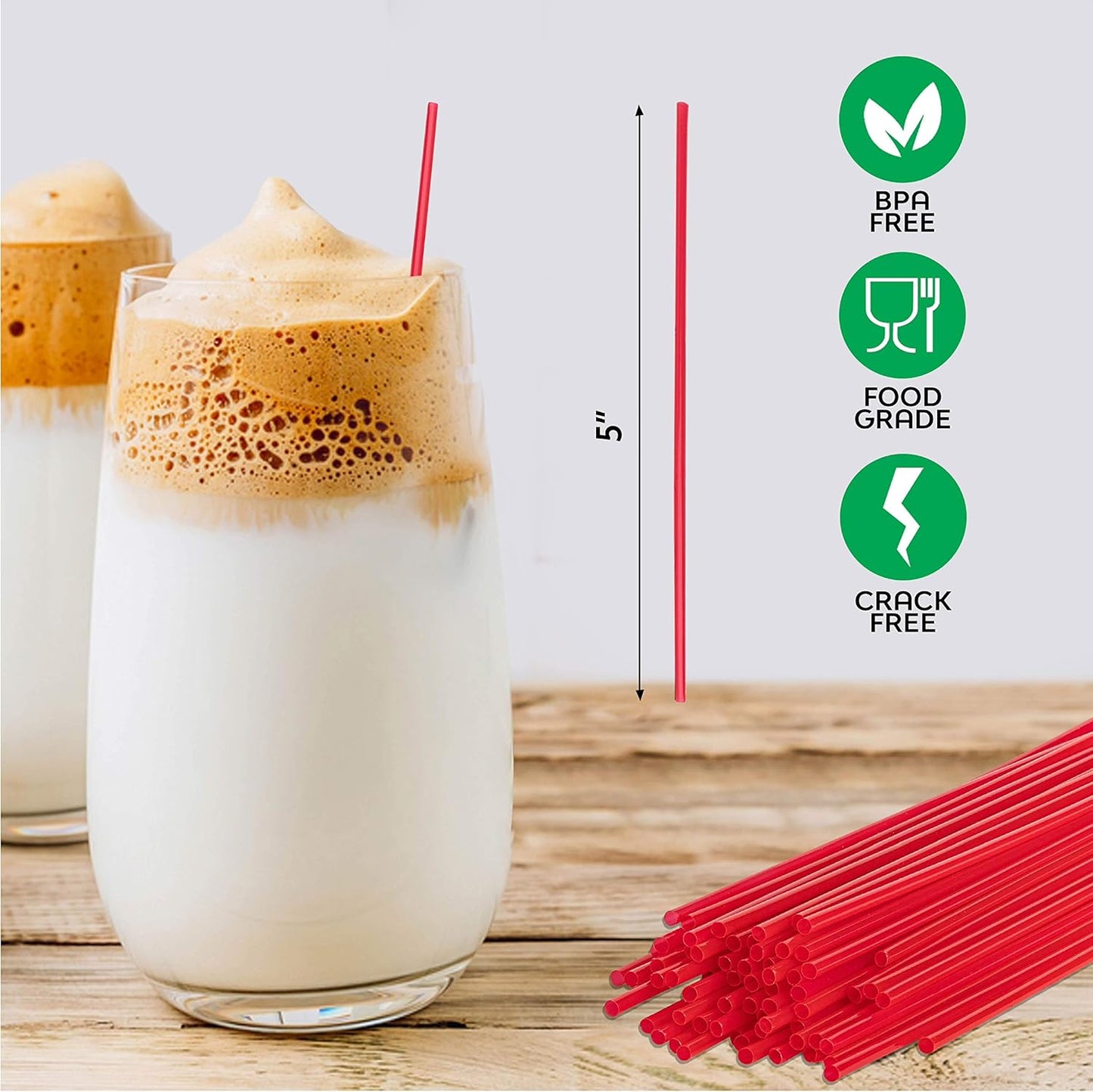 Crystalware Plastic Sip Stirrers, Cocktail and Coffee Stirrers, 5 Inch 1000/box, Red