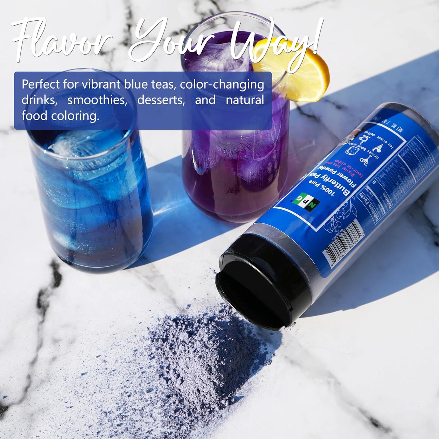 NPG 100% Pure Blue Butterfly Pea Flower Powder 7 oz(198 g), All Natural Non GMO Blue Food Coloring Powder Rich in Antioxidants,Caffeine Free Gluten Free Vegan