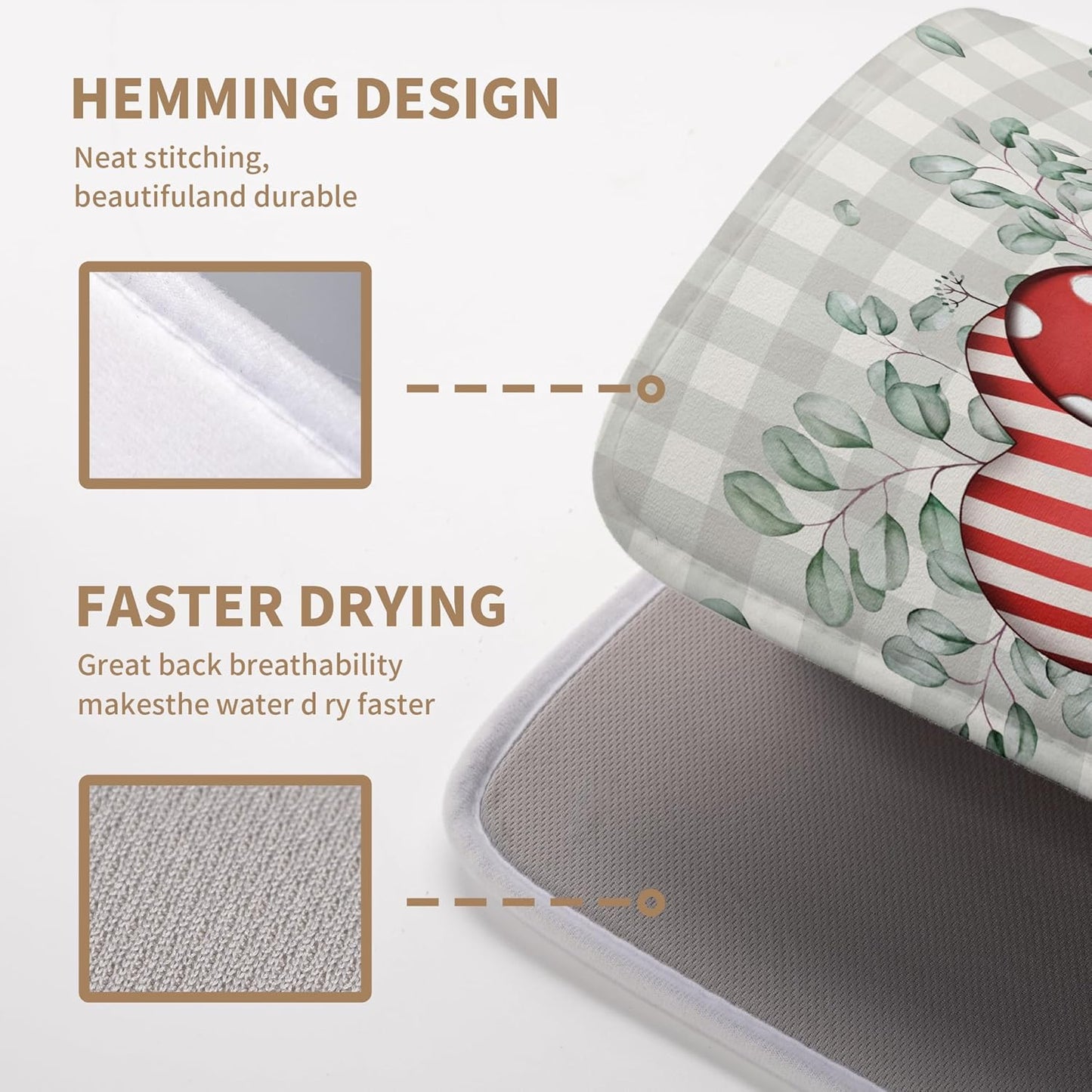 Valentines Day Dish Drying Mat Valentine Buffalo Plaid Eucalyptus Hearts Dishes Dryer Pad for Kitchen Countertops Microfiber 18x24 Inches