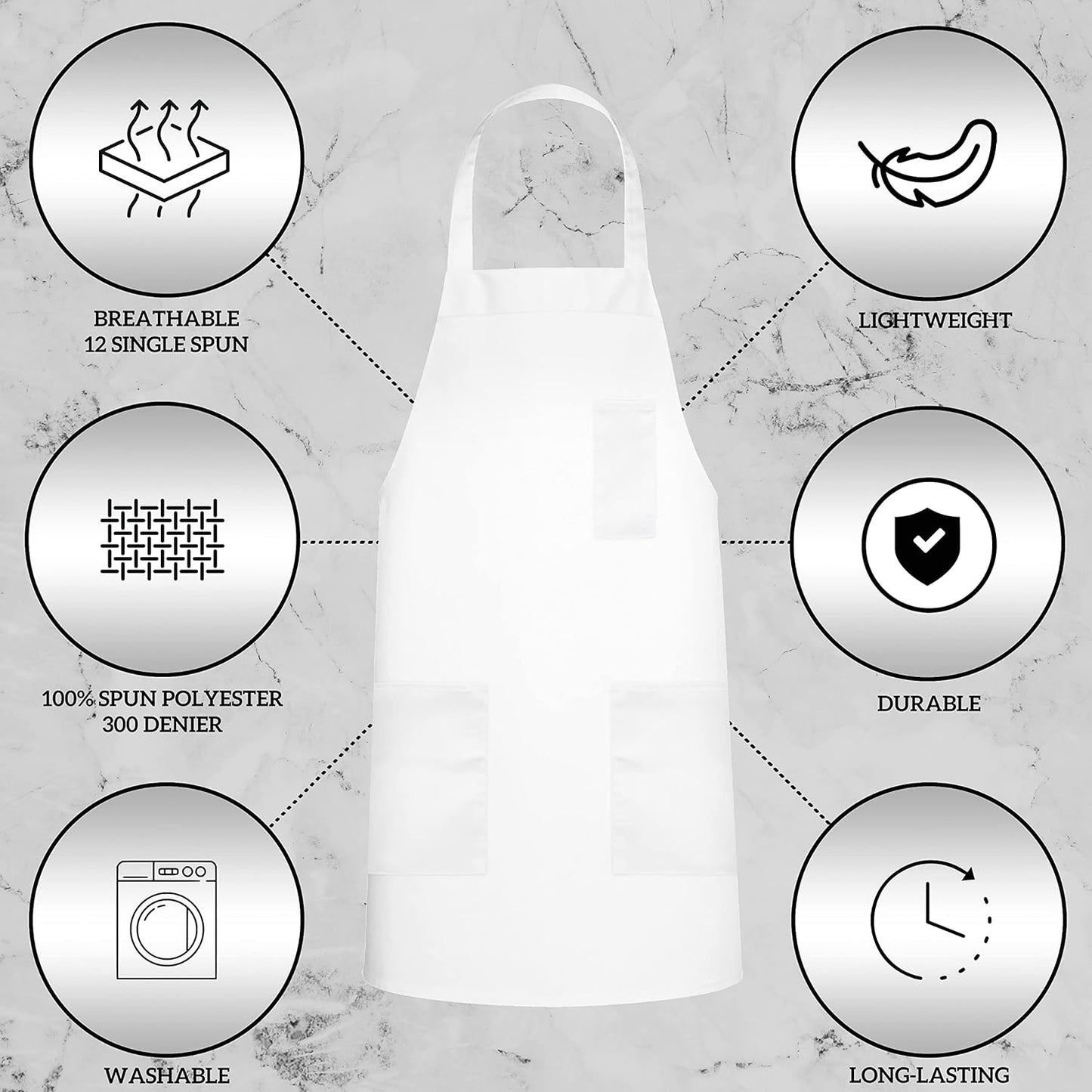 GREEN LIFESTYLE 120 Pack Chef Apron with Pockets – Grilling Aprons for Men, Waterproof Cooking Apron for BBQ, Work or Restaurant Use, Kitchen Aprons for Women with Pockets – White