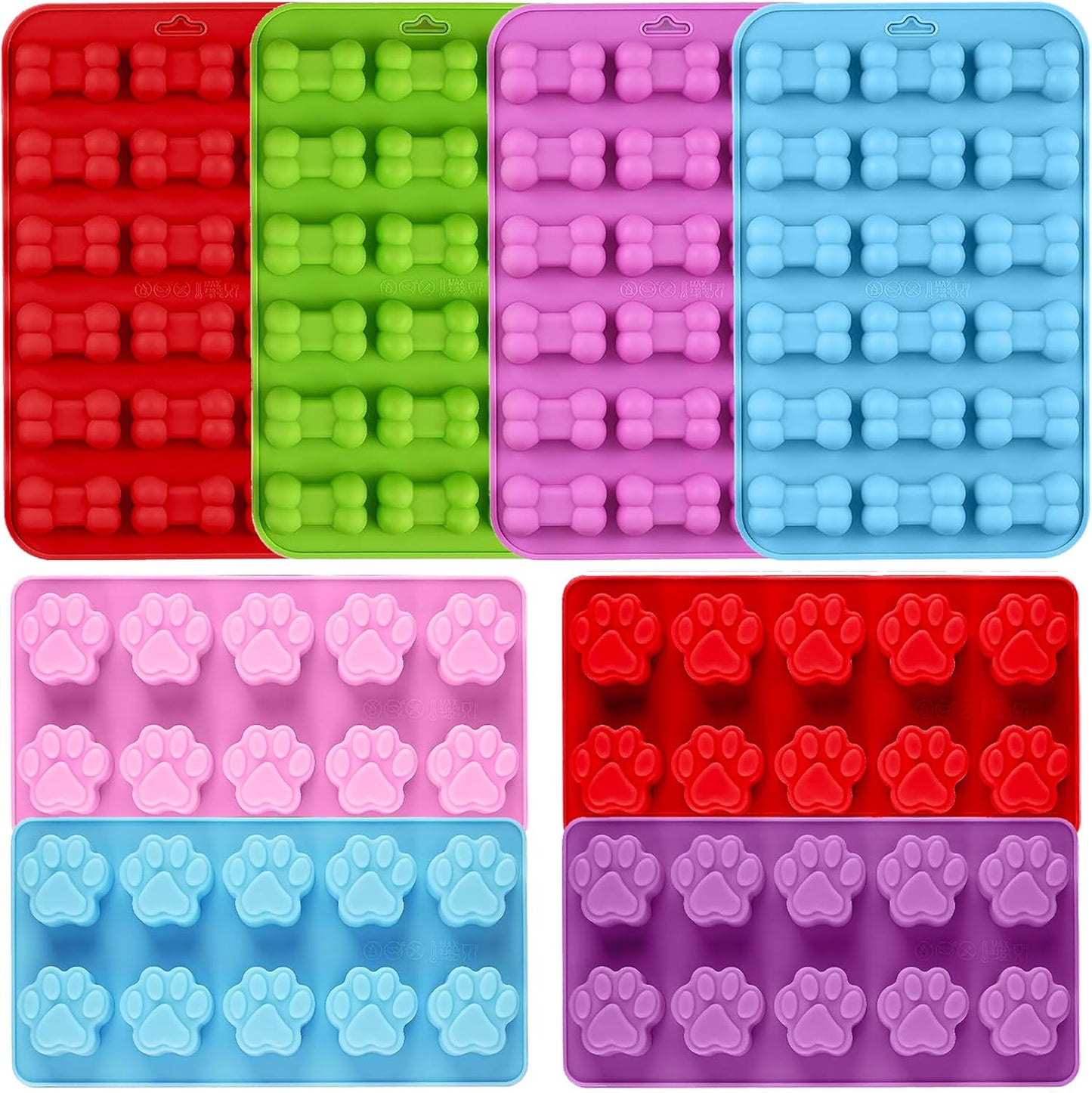 8PCS Silicone Molds Puppy Dog Paw and Bone Shape, Reusable Silicone Chocolate Molds, Non-Stick gummy molds, Dog Treat Molds, Used for Chocolate, Candy,Pudding, Jelly,Ice Cube,Biscuits