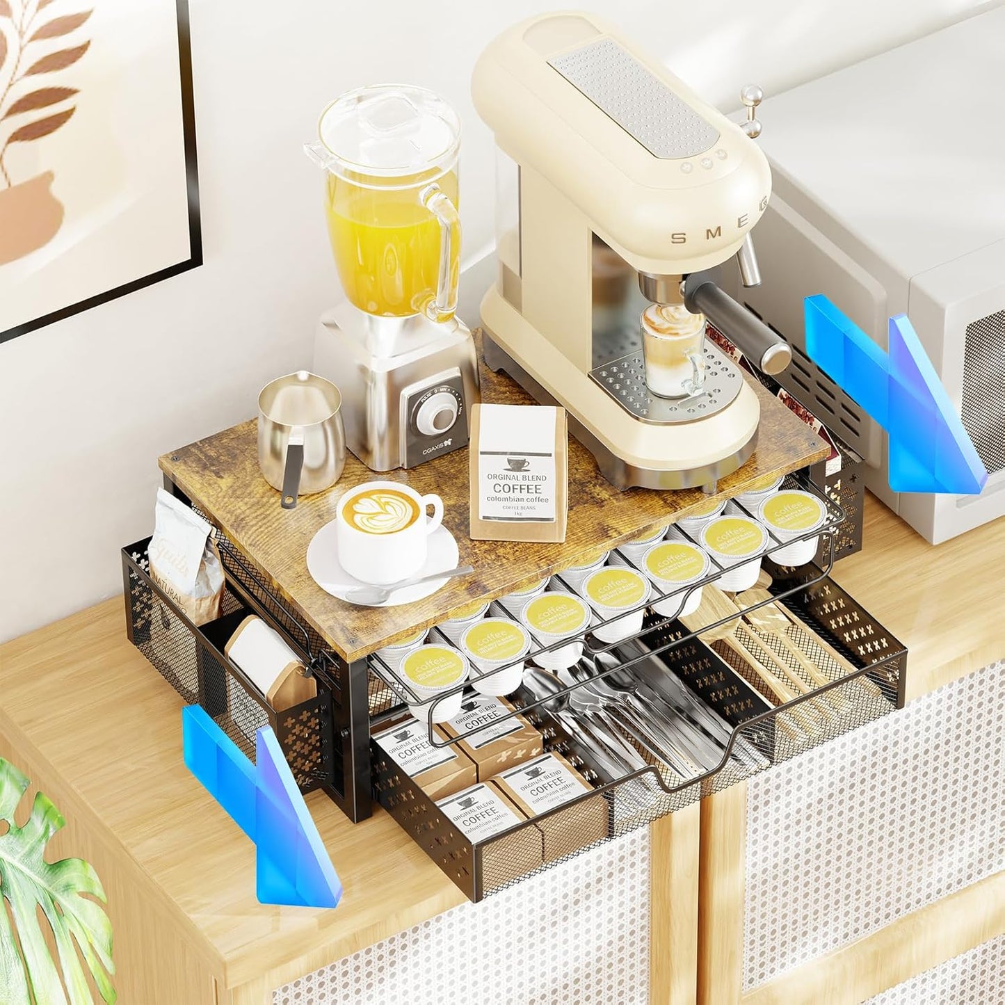 Simple Trending Coffee Pod Holder for K Cups, with 2 Tier Slidng Storage Drawer and Coffee Accessories Holder, 63 Large or 80 Small Capsule Organizer, Black