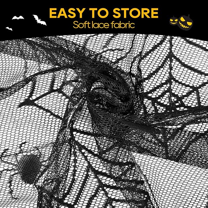 eZAKKA Halloween Table Cloth, Spider Web Table Cloth Black Tablecloth Lace Fabric Table Cloths Halloween Table Cover for Rectangle for Parties Gothic Spooky Home Decorations, 48x96 Inch