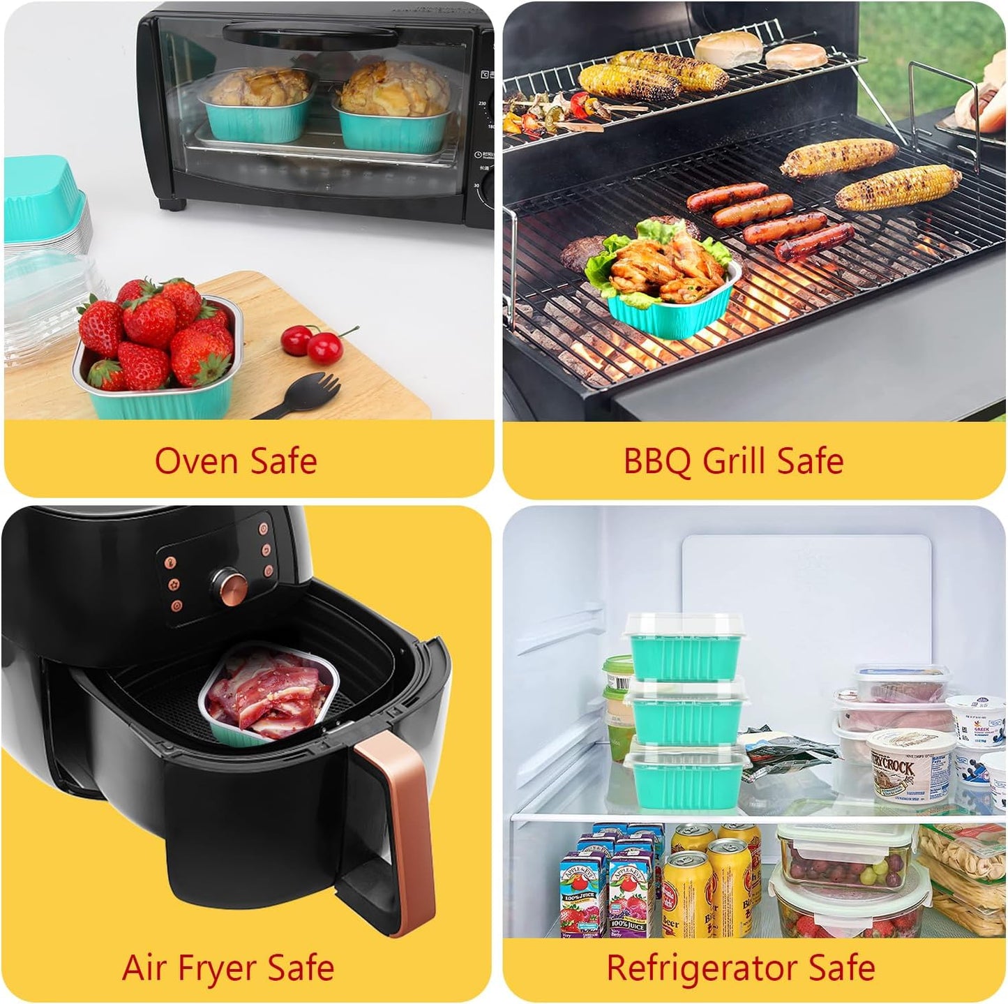 LNYZQUS 120pack/10oz Foil Mini Cake Tins with Lids 4”X4” Small Cake Baking Pans Cupcake Containers,Disposable Ramekins Mini Aluminum Brownie Pan Large Muffin Cups Holders-Cyan Blue