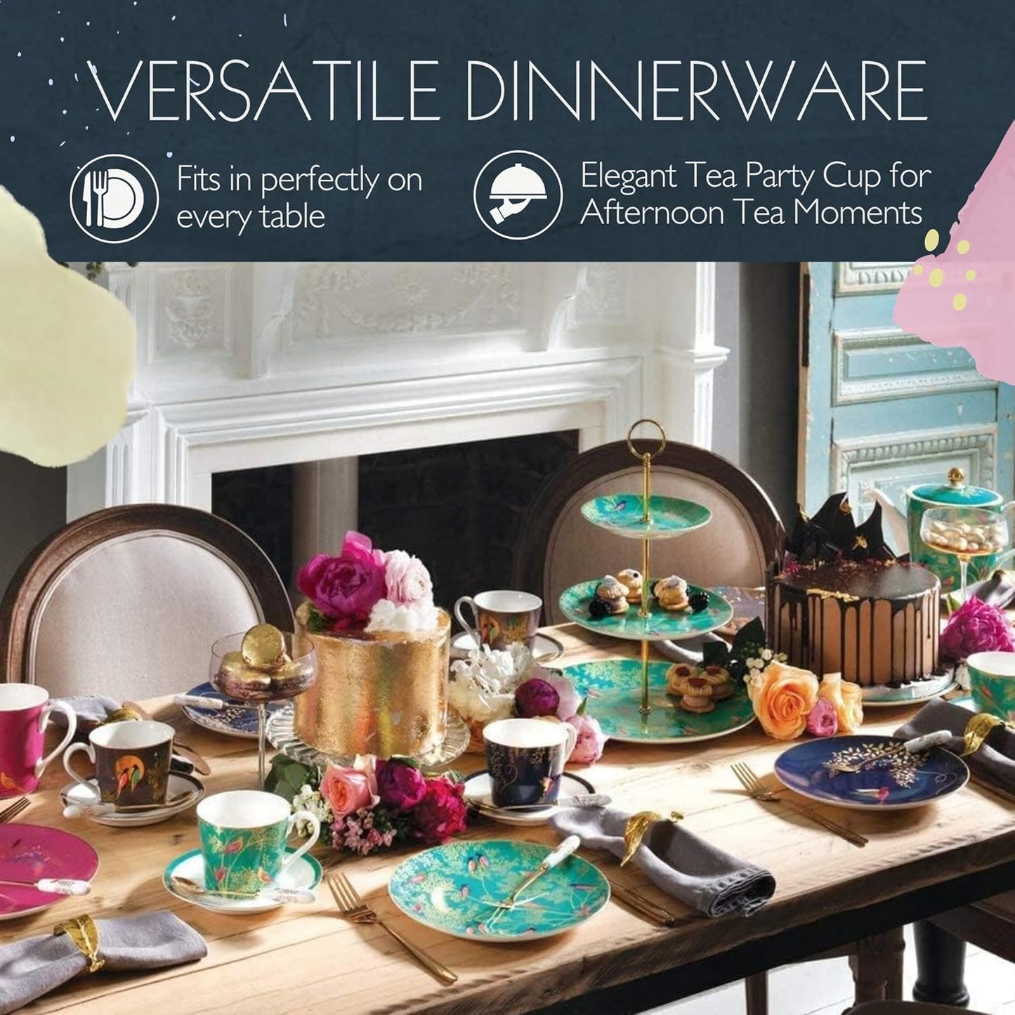 Portmeirion Sara Miller Chelsea 12oz Tea Cup, Emerald Green - Fine China Coffee Mug with Hummingbird Motif - Elegant Tea Party Cup for Afternoon Tea Moments - Great Gift for Her/Mother