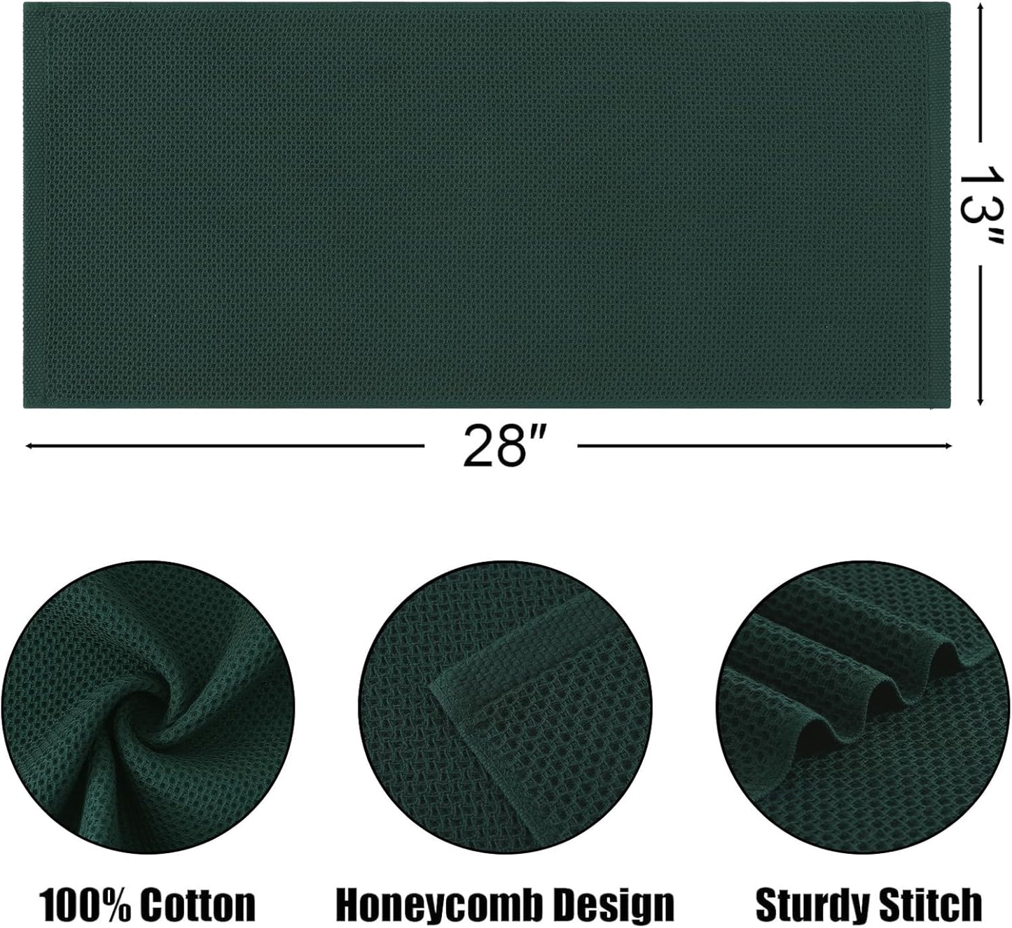 Kitinjoy 100% Cotton Waffle Weave Kitchen Towels, 6-Pack Super Soft and Absorbent Dish Towels for Drying Dishes, Kitchen Hand Towels, 13 in x 28 in, Blackish Green