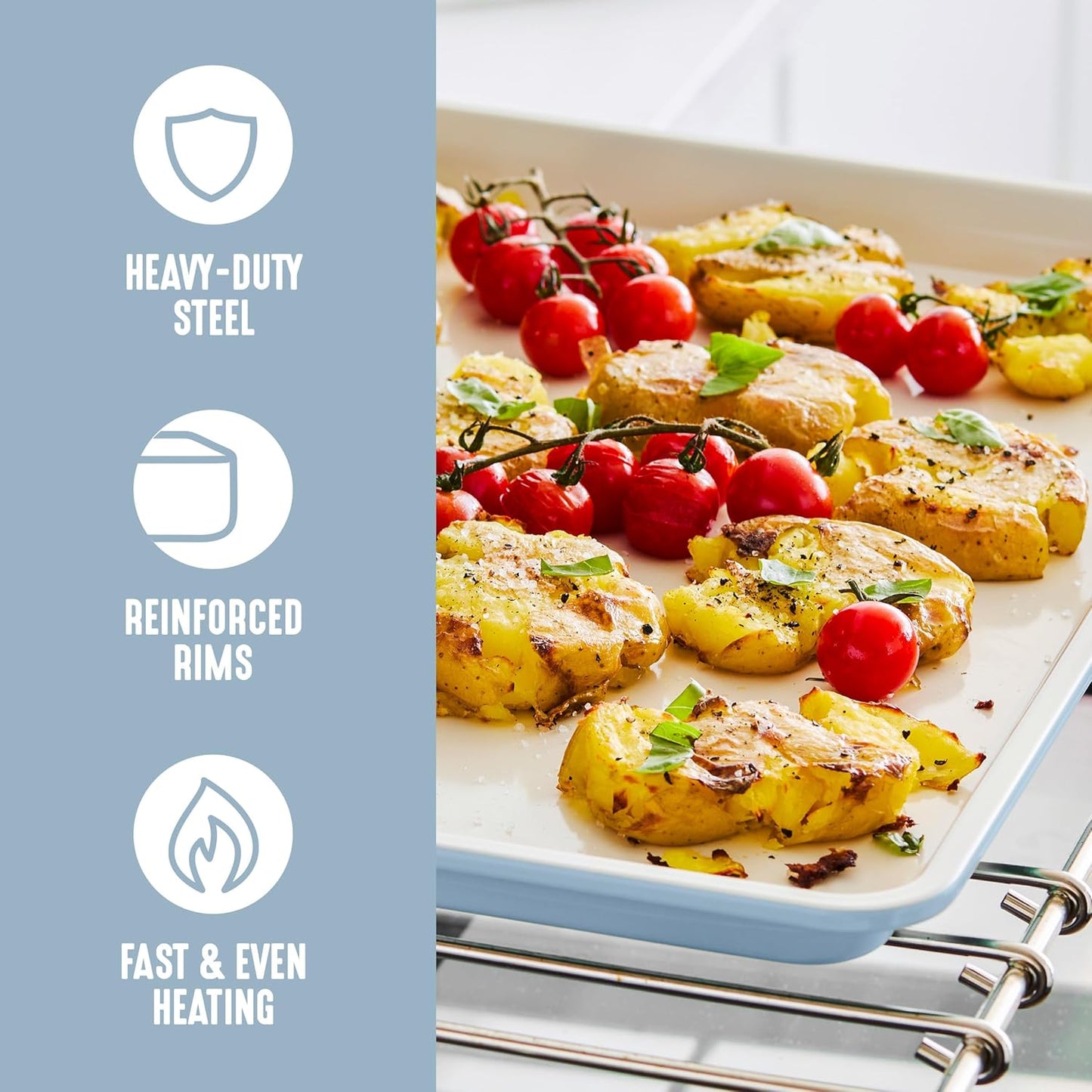 GreenLife Bakeware 18” x 13” Half Cookie Sheet Baking Pan, Non-Toxic PFAS-Free Healthy Ceramic Nonstick, Oven Safe to 450°F, Easy Release, Even Heating, Easy Clean, Blue Haze