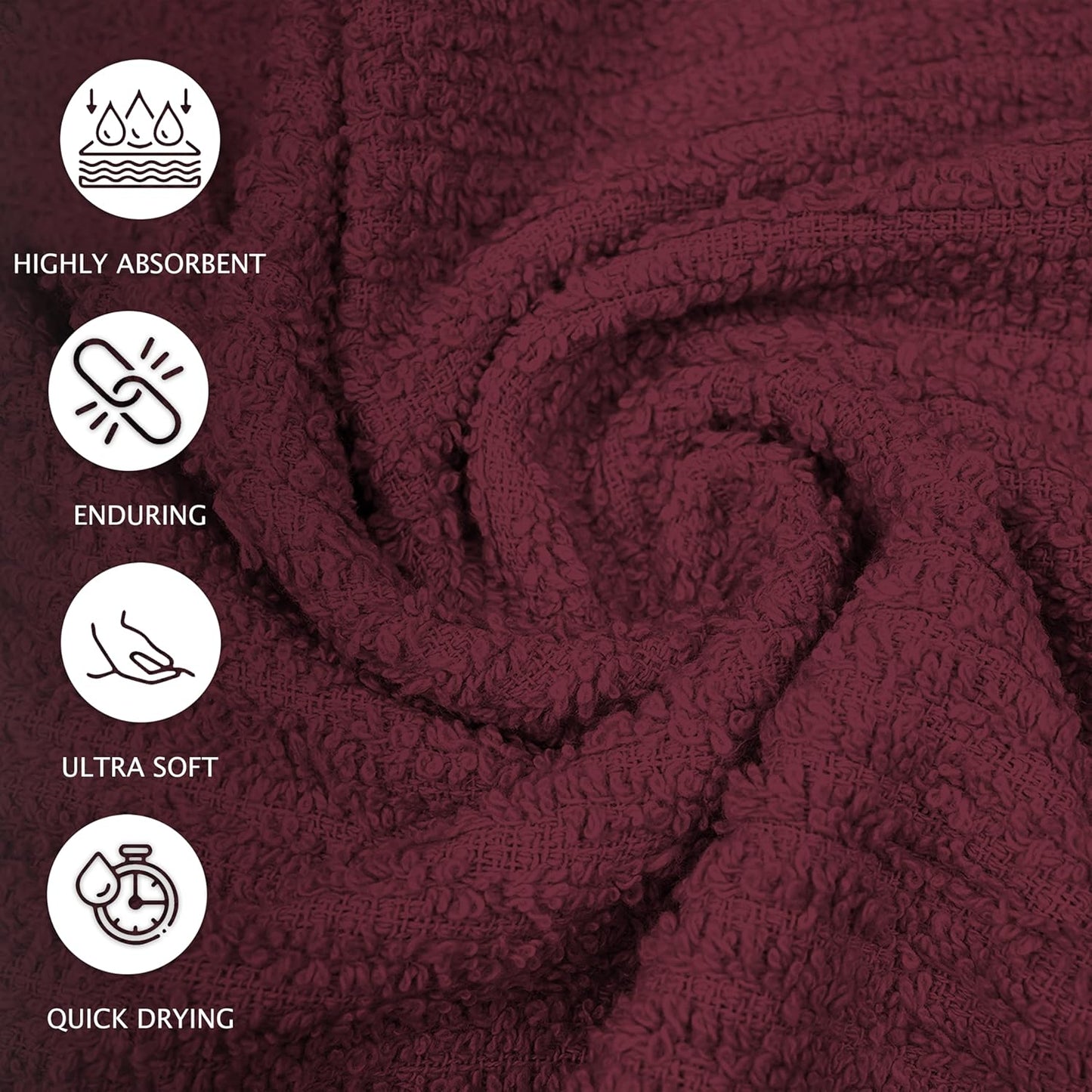 ZUPERIA Bar Mop Kitchen Towels - Pack of 12 (16"x19”)100% Ring Spun Cotton - Dish Washcloths For Superb Cleaning and Less Lint - Highly Absorbent Dish Cloths and Dish Towels For Everyday use(Burgundy)