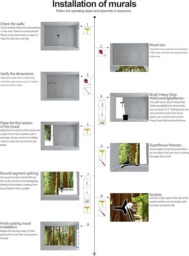 WFBHUA-Redwood Forest Wallpaper Green Woodland Tree Wallpaper for Bedroom Large Art Wall Murals for Living Room Office (Not Peel and Stick)