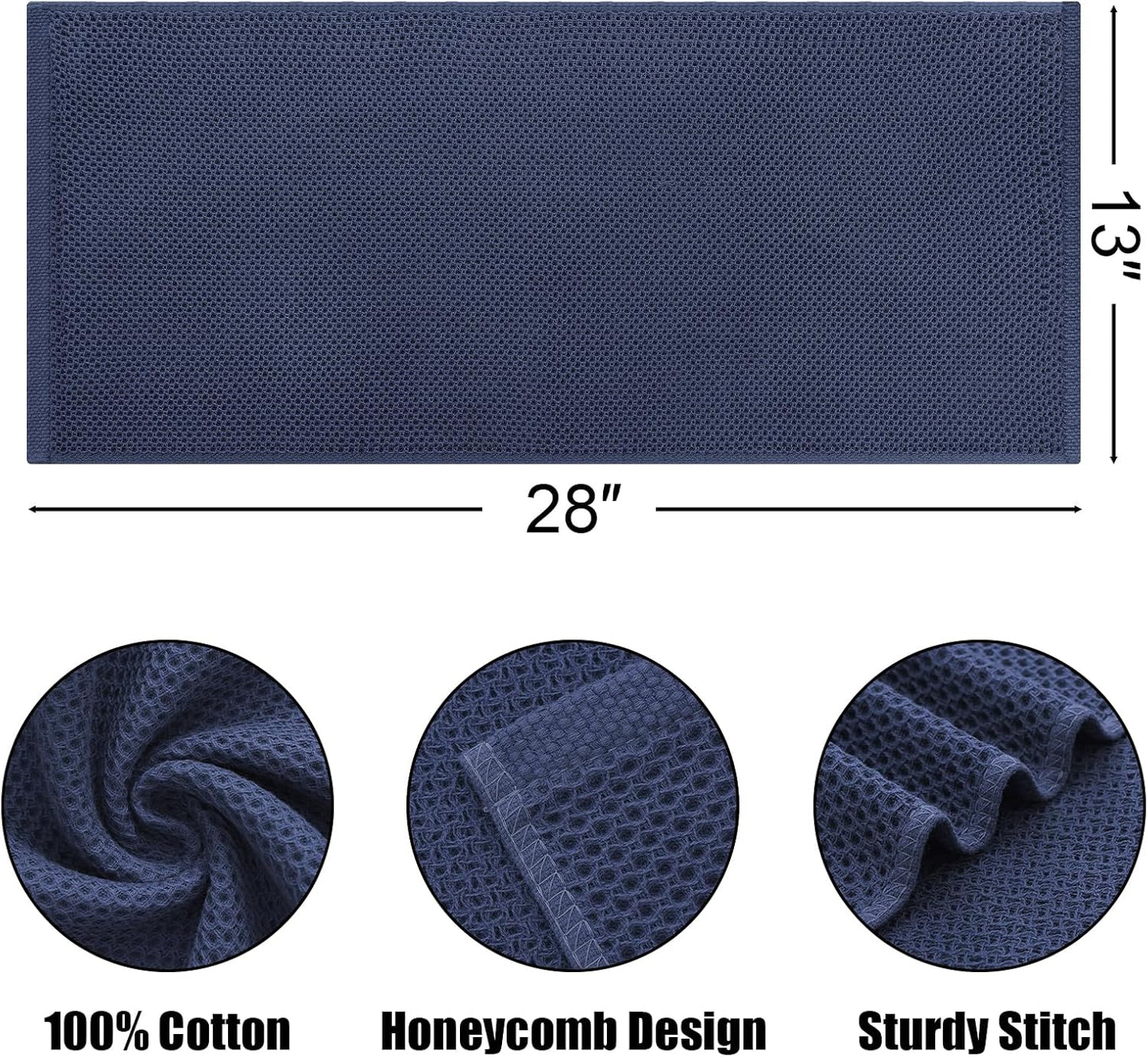 Kitinjoy 100% Cotton Waffle Weave Kitchen Towels, 8-Pack Super Soft and Absorbent Dish Towels for Drying Dishes, Kitchen Hand Towels, 13 in x 28 in, Navy Blue