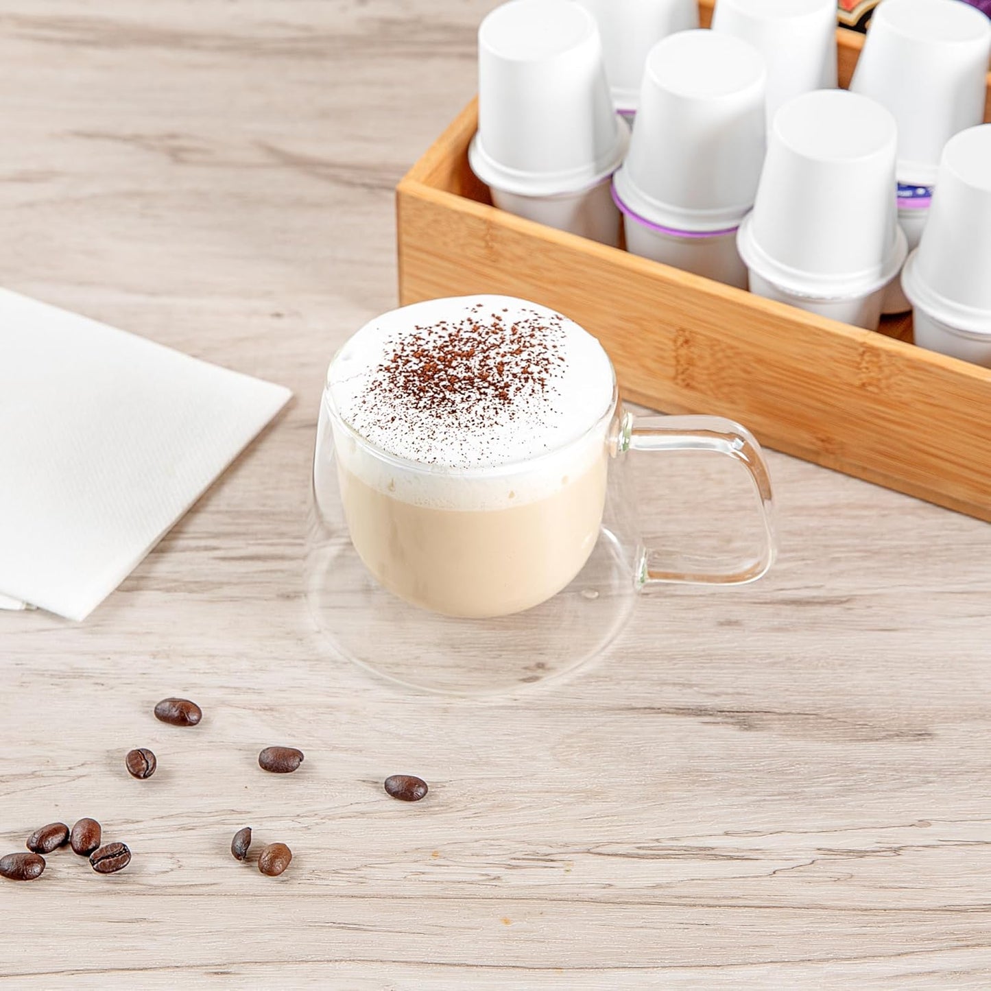 Restaurantware-Forma Professional 6.8 Ounce Double Wall Coffee Mugs, 2 Insulated Coffee Mugs With Handle - Dishwashable, Reusable, Clear Glass Beverage Cups, Freezable, For Hot Or Cold Beverages