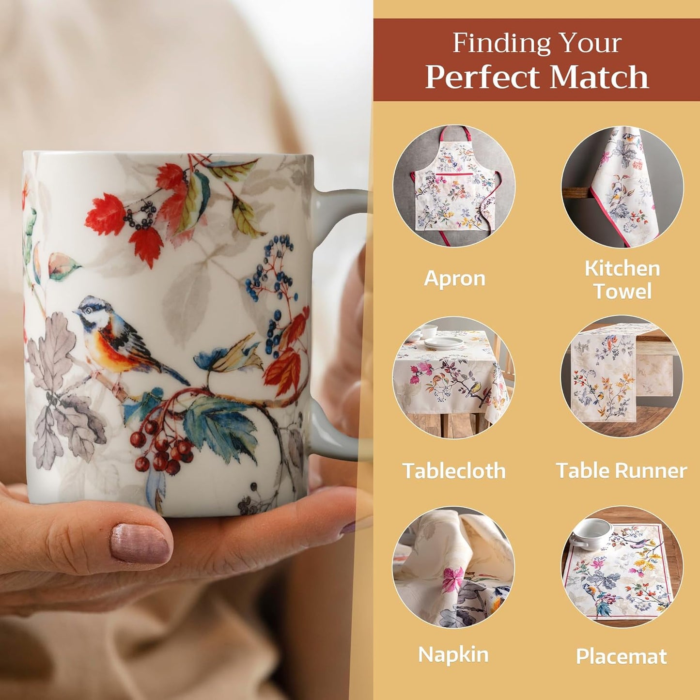 Maison d' Hermine Coffee Mug with Handles Fine Bone China Mugs Pack of One Tea Cups for Hot Beverages Cappuccino Latte Home Restaurant Office Perfect for Gift (Equinoxe - Beige Passerine, 12 Ounce)