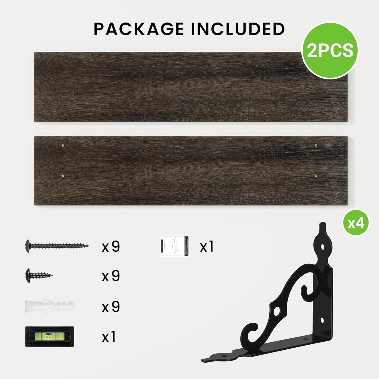 RICHFOCUS Floating Shelves for Wall Decor, 35.4W x 8D Wall Shelves Set of 2, 8 Inch Deep Rustic Wood Shelves Wall Mounted with Brackets, Long Floating Shelves for Living Room Bedroom Kitchen, Black