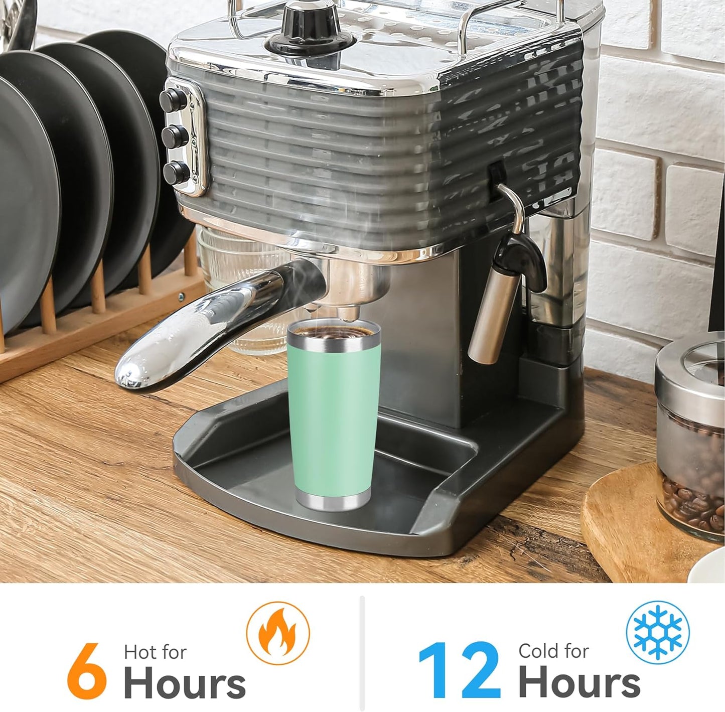 20 oz Tumbler Stainless Steel Tumblers Bulk with Lid Double Wall Insulated Coffee Tumbler Cups for Hot & Cold Drinks Powder Coated Travel Coffee Tumbler Mug Metal (Jade, 1 pack)