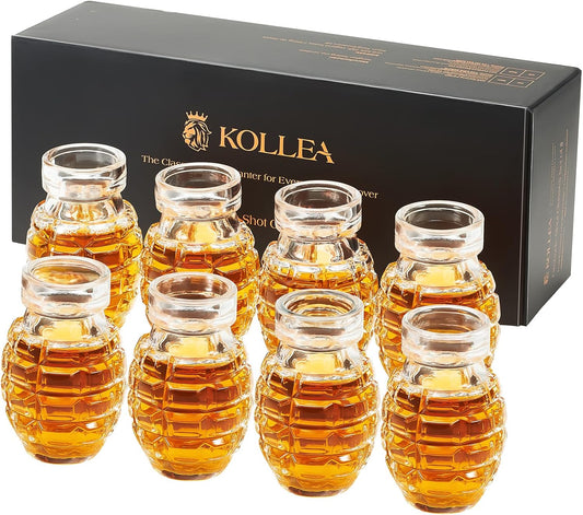 Kollea 8 x Grenade Shot Glass Set for Father's Day, Cool Shot Cups with Heavy Base, Birthday Gifts for Men Him Brother, For Whiskey, Tequila, Vodka, Liquor, Military Fans, Cool Men Cave Decor, Tumbler