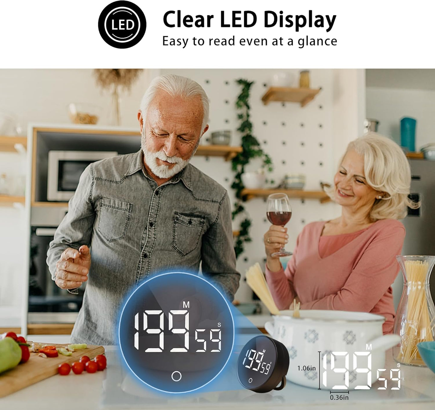 Digital Kitchen Timers, Visual timers Magnetic Countdown Countup Smart Timer Large LED 200 Minutes Display Volume Adjustable for Cooking Fitness Studying, Easy for Kids and Seniors