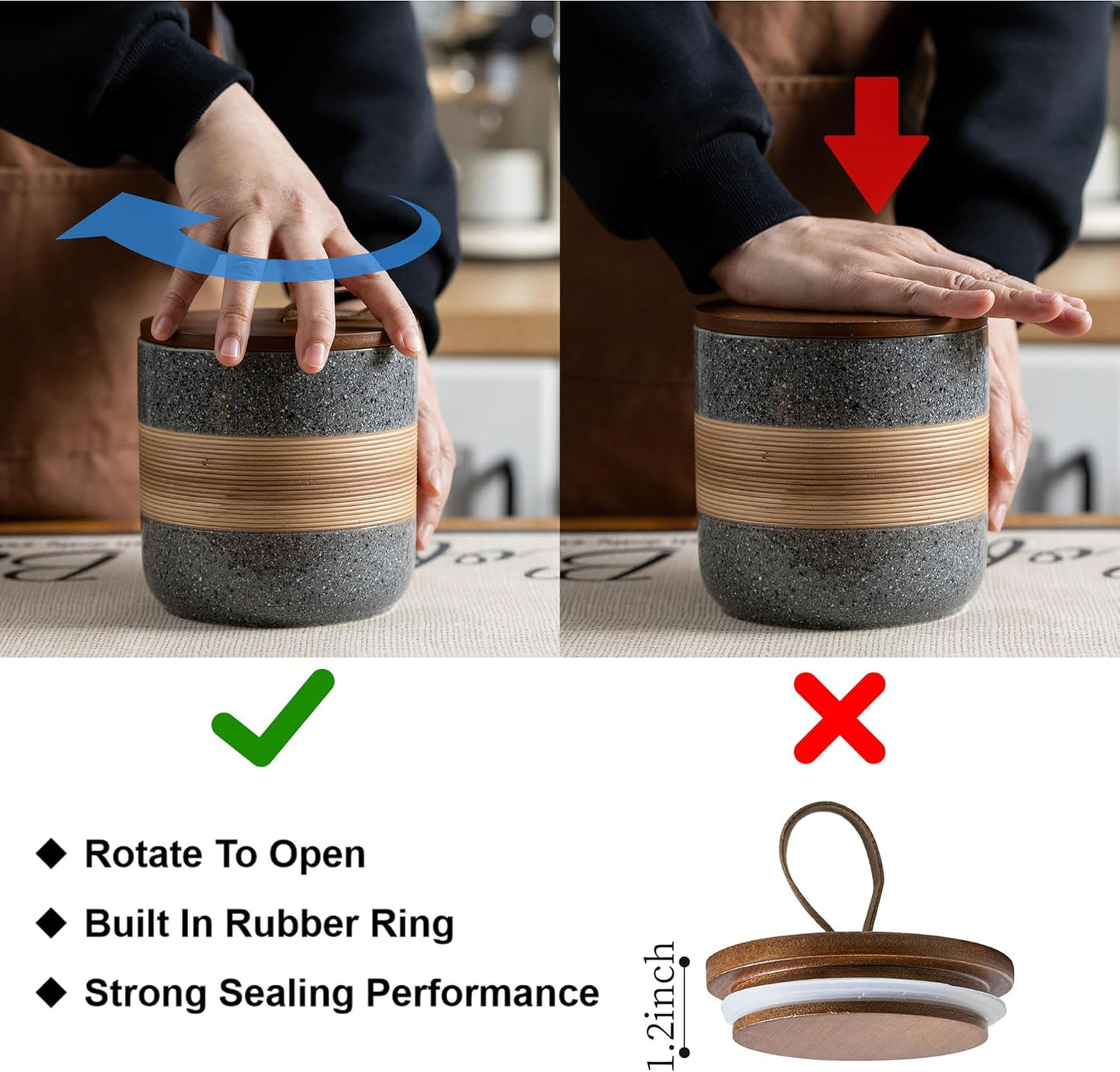 Airtight Coffee Storage Container Jar with Lid, Ceramic Kitchen Food Storage Jars for Spice Sugar Cookie, Coffee Bean Stackable Decorative Jars for Housewarming, Grey & 28 fl.oz