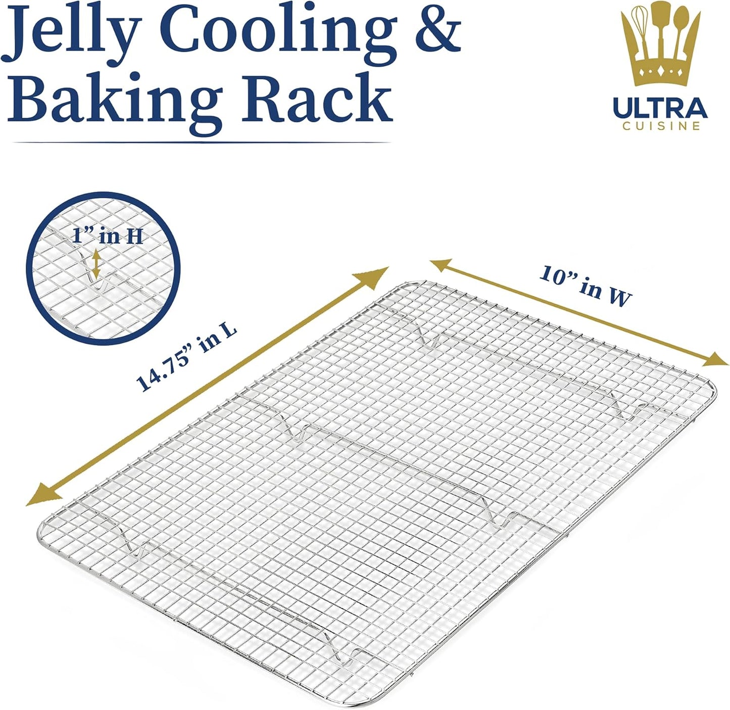 Ultra Cuisine Heavy Duty 100% Stainless Steel Cooling Rack for Cooking and Baking - Baking Rack & Wire Cooling Rack - Fits Quarter and Jelly Roll Sheet Pans - 8.5''x 12'' and 10''x 14.75''