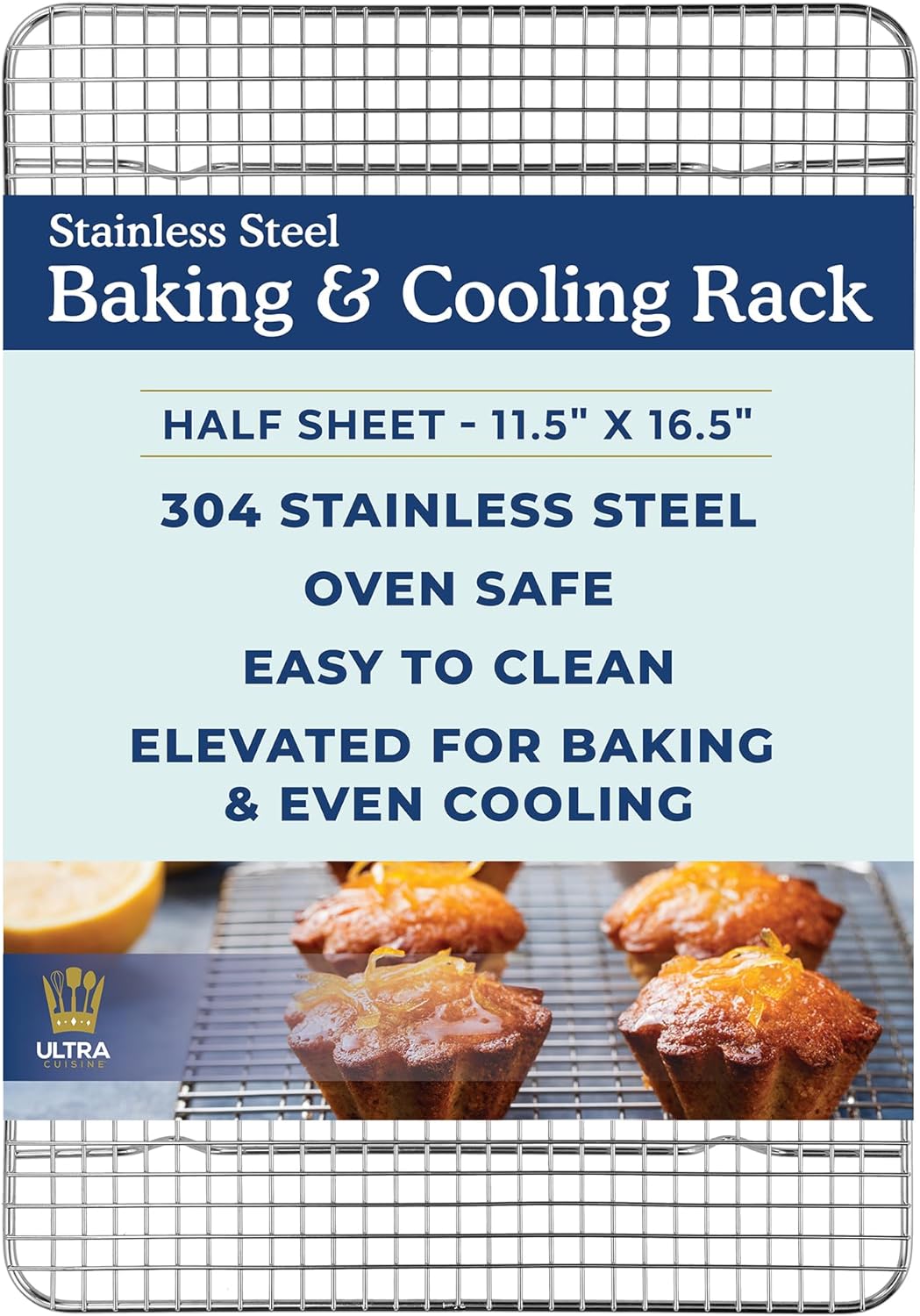 Ultra Cuisine Heavy Duty 100% Stainless Steel Cooling Rack for Cooking and Baking - Baking Rack & Wire Cooling Rack - Fits Half Sheet and Jelly Roll Sheet Pans - 11.5''x16.5'' & 10''x14.75''