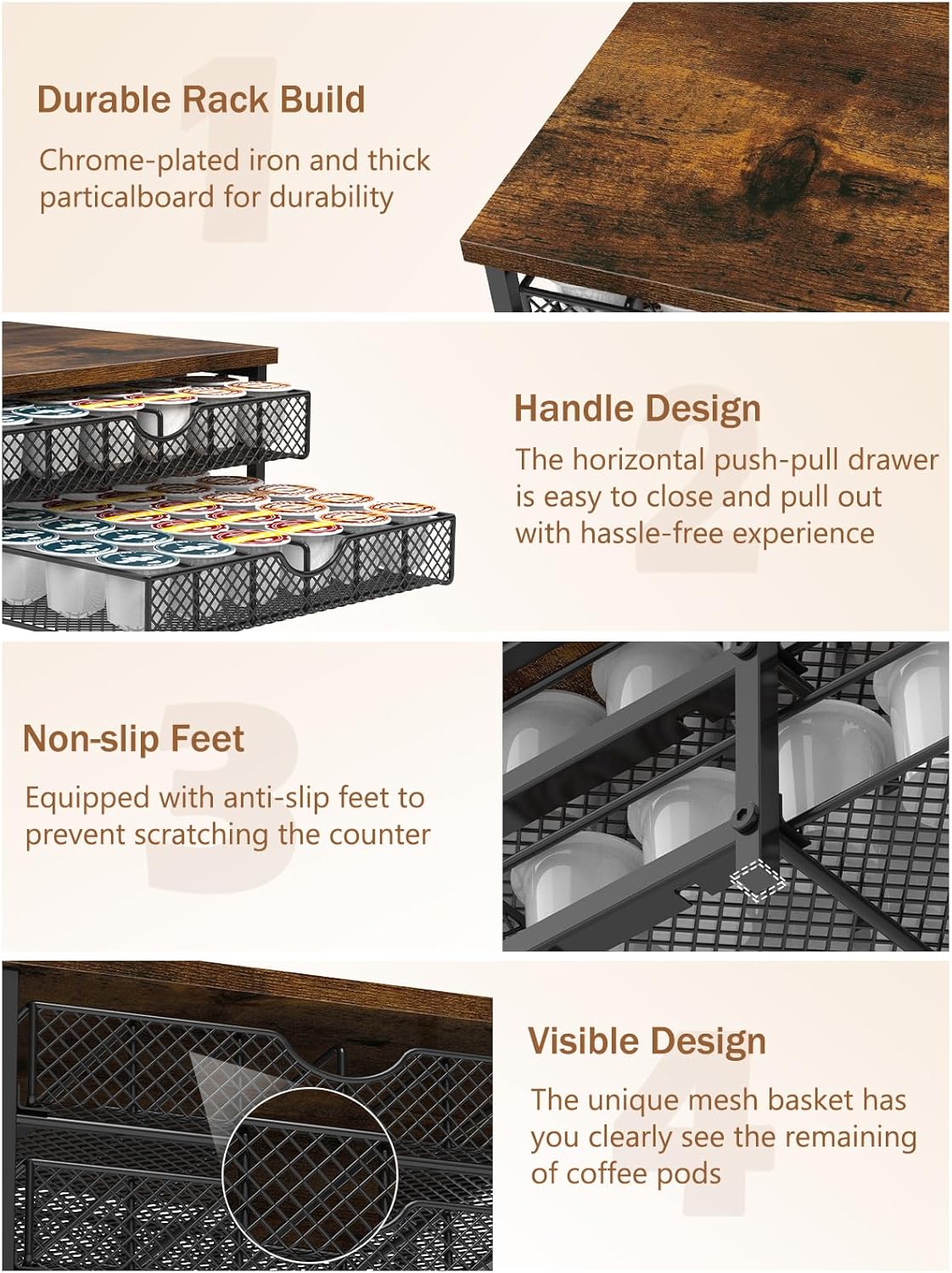 MOOACE Coffee Pod Holder for K Cup Holder Drawer Holder, Coffee Pod Drawer For Counter, 2 Tier K-Cup Storage With Sliding Baskets, 72 Capacity Pods Organizer Cups Capsule for Coffee Station, Black