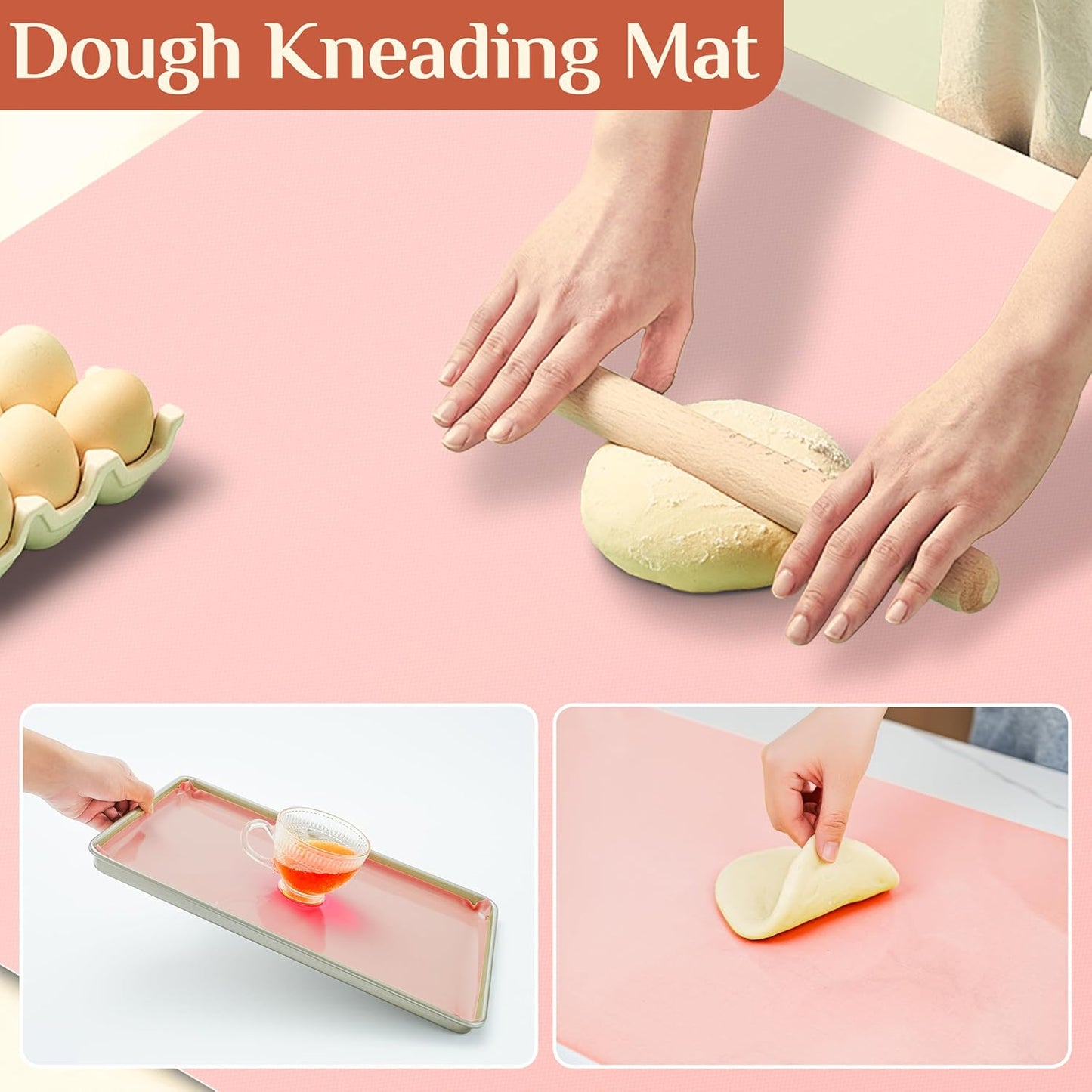 Silicone Baking Mat, 16 IN x 10 FT Free Cutting Baking Sheet, Non-Stick Reusable Dough & Pastry Mat, Non-Slip Silicone Mat Roll for Air Fryer Liner, Freeze Dryer, Oven Baking Pan, Kitchen Counter