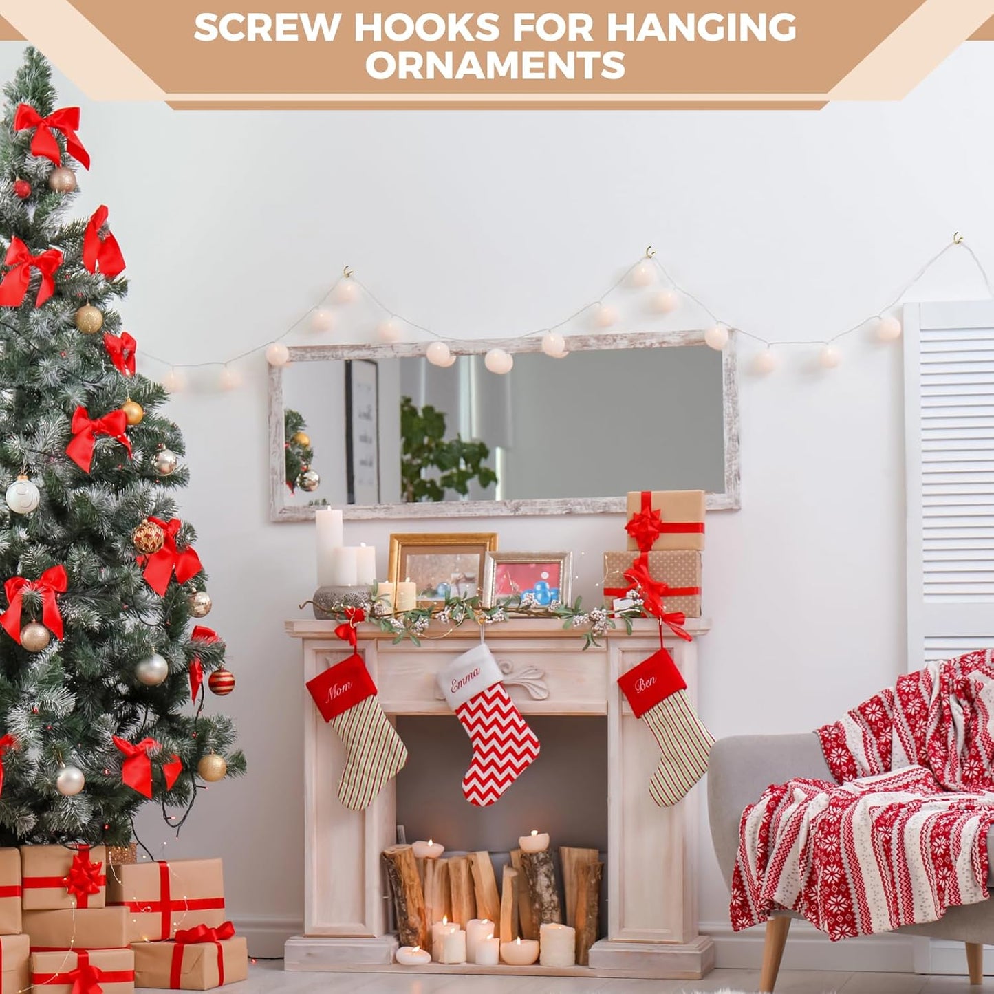 RELBRO Screw Hooks, 6 Sizes Metal Screw in Cup Hooks, 1/2 Inch, 5/8 Inch, 3/4 Inch, 7/8 Inch, 1 Inch, 1-1/4 Inch, Gold, 110 Pcs