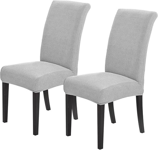 Joccun Chair Covers for Dining Room Set of 2,Dining Chair Slipcovers Stretch Dining Room Chair Covers Seat Protector,Washable Parsons Chair Cover for Home,Hotel,Banquet(Silver,2 Pack)
