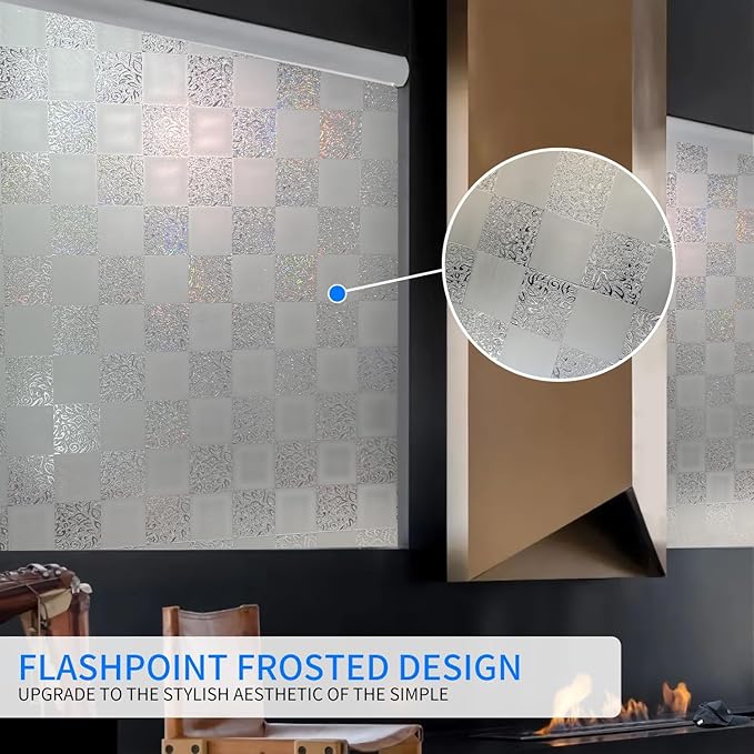 Window Film Privacy Day and Night with Installation Tools, Static Cling Glass Film Ideal for Home Shower Office Glass Door (White, 17.5X196.9 Inch)