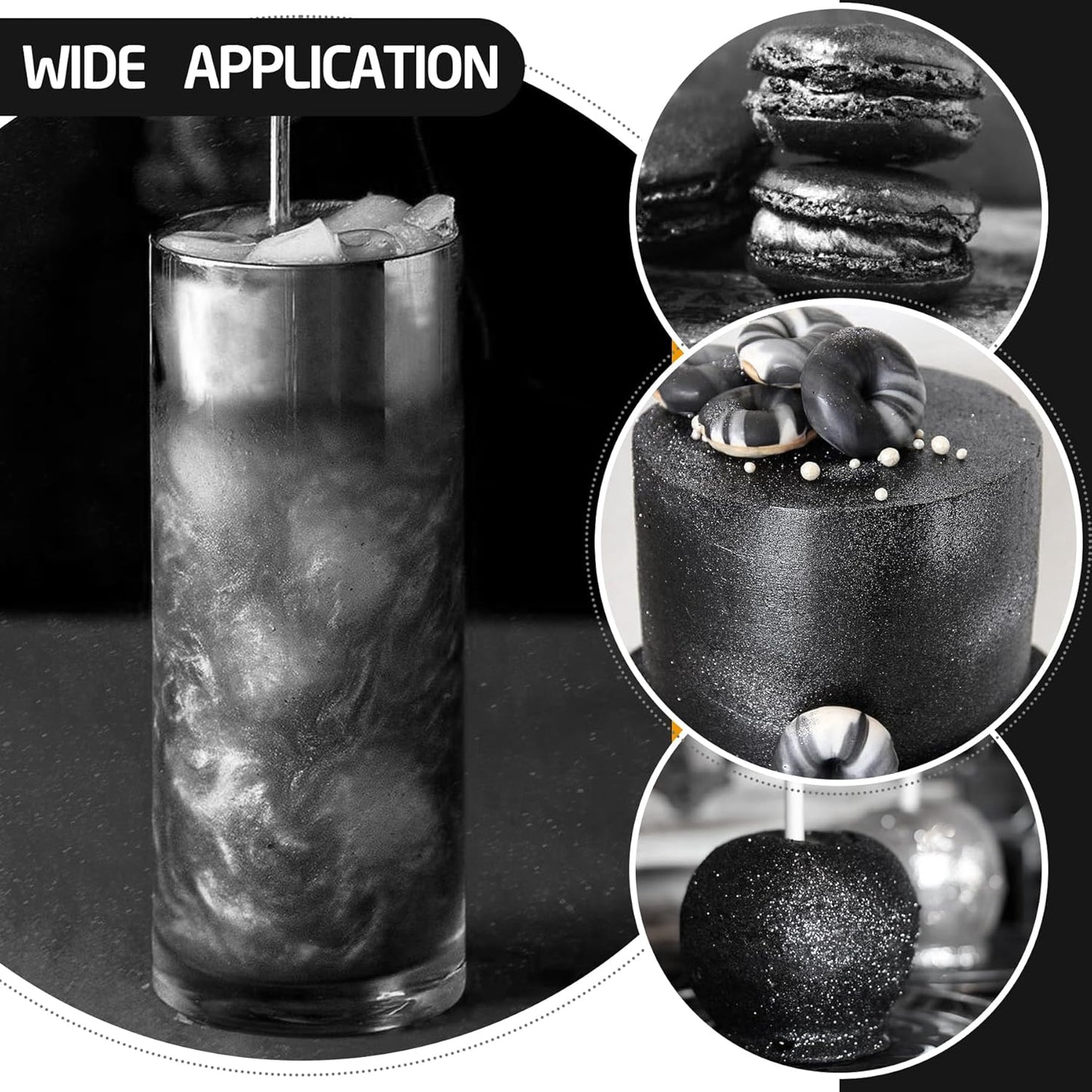 Edible Glitter Spray - 3/4oz Luster Dust Edible Food Grade Glitter Shimmer Dust Powder for Cocktails, Drinks, Cake Decorating - Metallic Food Coloring Powder for Wine, Candy, Cookie, Icing (Black)