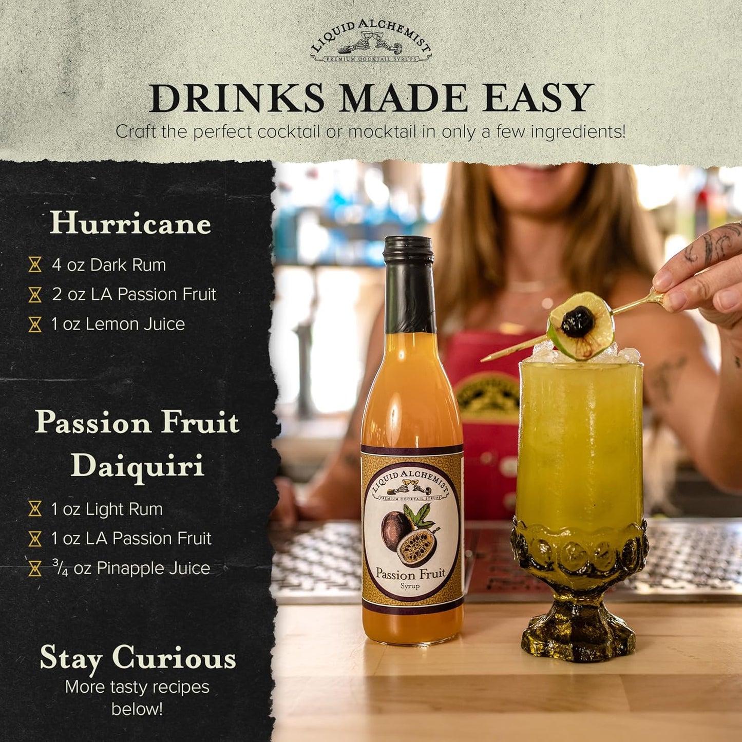 Liquid Alchemist Passion Fruit Syrup for Cocktails - Real Ingredients Make our Passion Fruit Puree for Cocktails the Perfect Margarita Mix - Non-GMO & Vegan (25 oz)