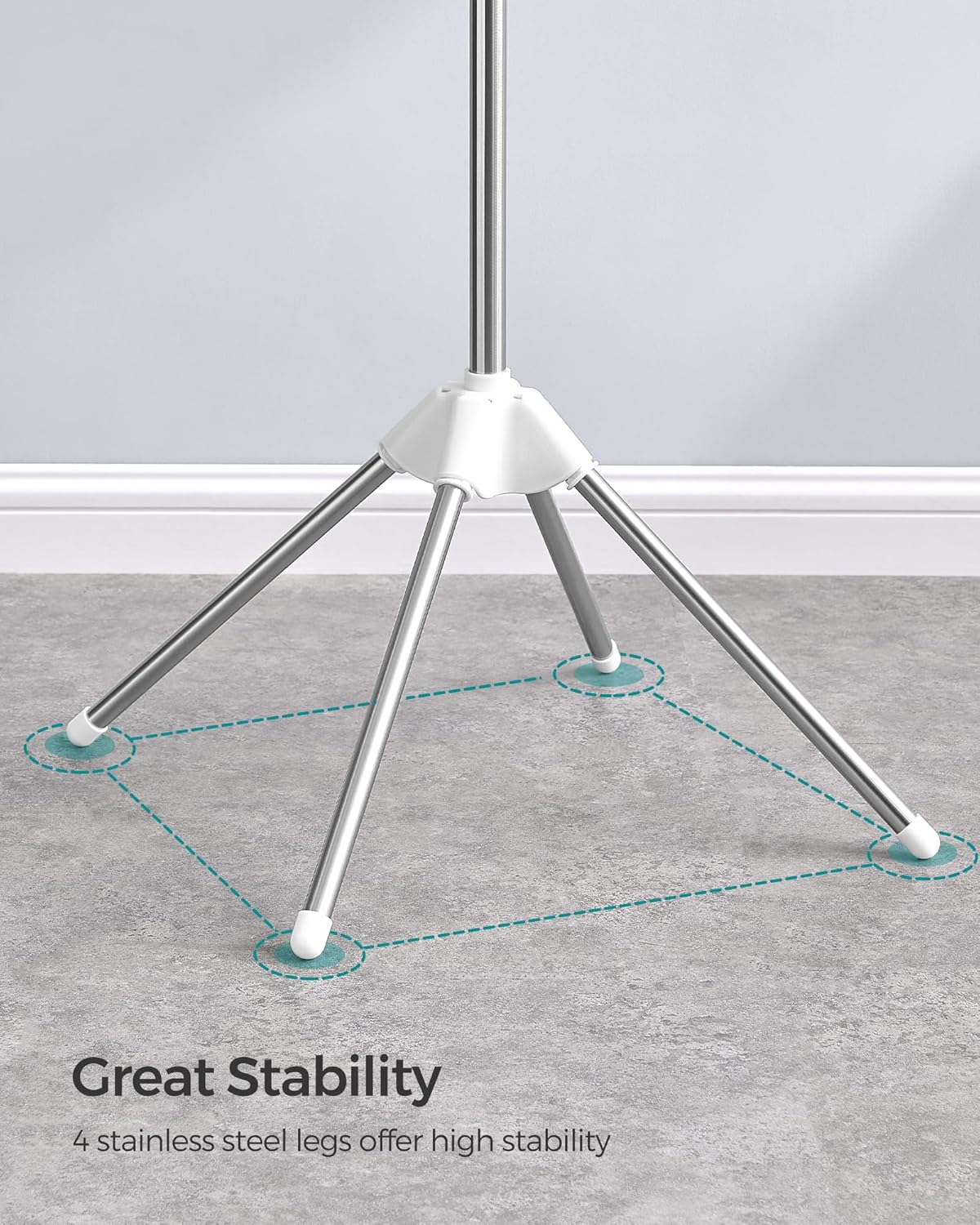 SONGMICS 3-Tier Clothes Drying Rack, 82.7-Inch Folding Laundry Drying Rack with 11 Rotatable Arms for Hangers, 24 Clips, Stainless Steel, for 27 Pieces of Clothes, White and Silver ULLR513W01