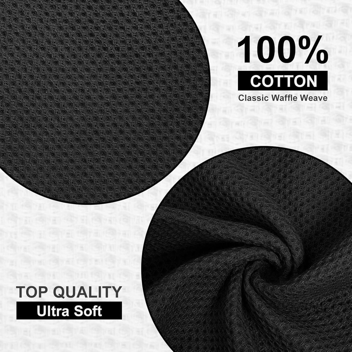 Kitinjoy 100% Cotton Kitchen Dish Cloths, 12 Pack Waffle Weave Ultra Soft Absorbent Dish Towels for Drying Dishes Quick Drying Kitchen Towels Dish Rags, 12 X 12Inch, Black