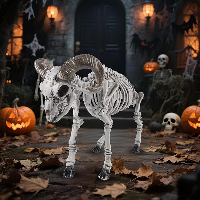 DR.DUDU Goat Skeletons Halloween Decorations – 26 Inch Long Life Size Skeleton Animals for Outdoor, Yard, Lawn Decor - Realistic Farm Skeleton Goat Party Props Scary Halloween Décor