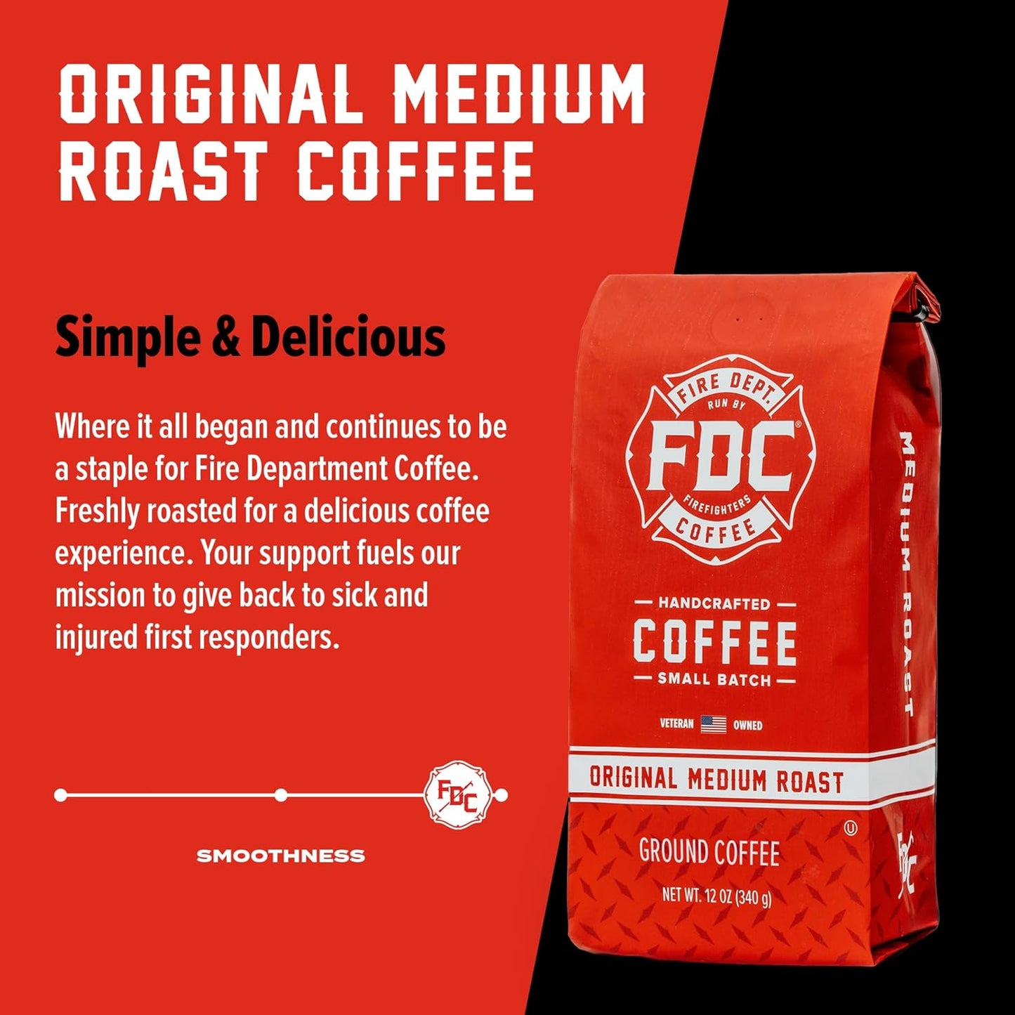 Fire Department Coffee - Gives Back to Firefighters - Balanced & Smooth Original Medium Roast Ground Coffee - Roasted in the USA - Veteran Owned -12 oz